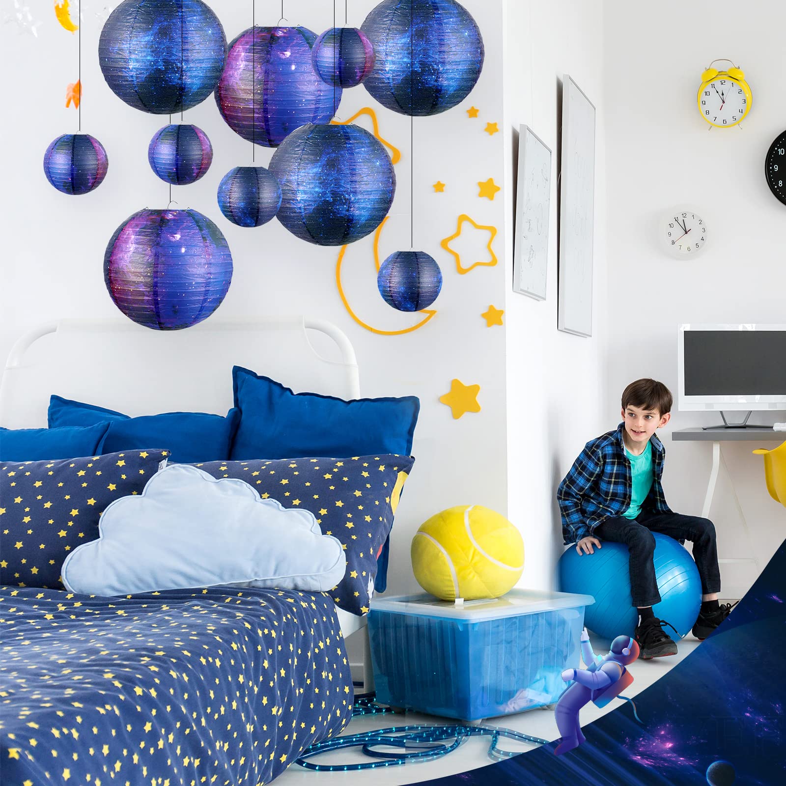 Hortsun Galaxy Print Paper Lanterns - 20 Pack, Space Themed Hanging Decor For Parties