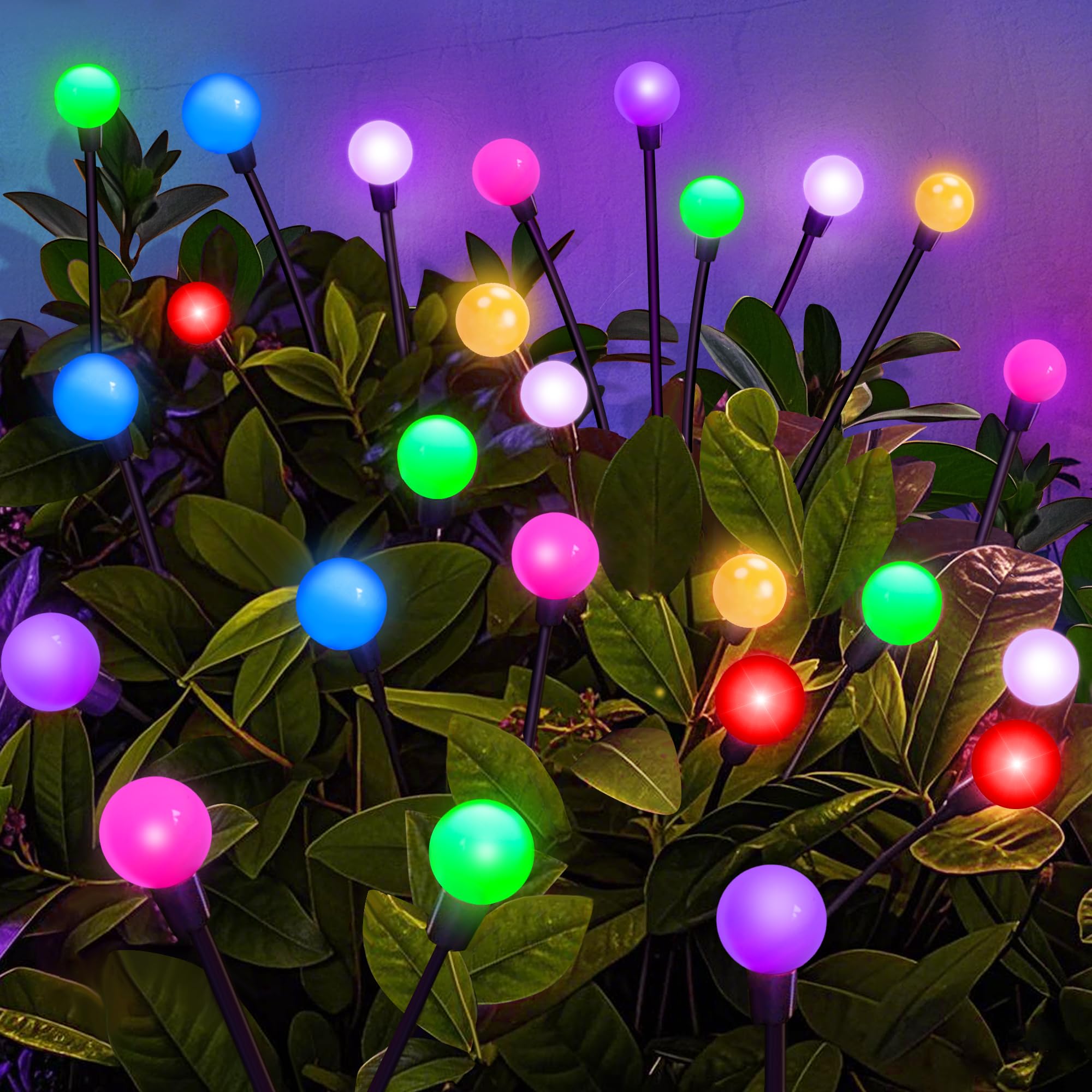 Solar Garden Lights Outdoor Decor, 24 Leds Solar Firefly Light, Multicolor Changing Rgb Swaying Lights Outdoor Waterproof, 4 Pac