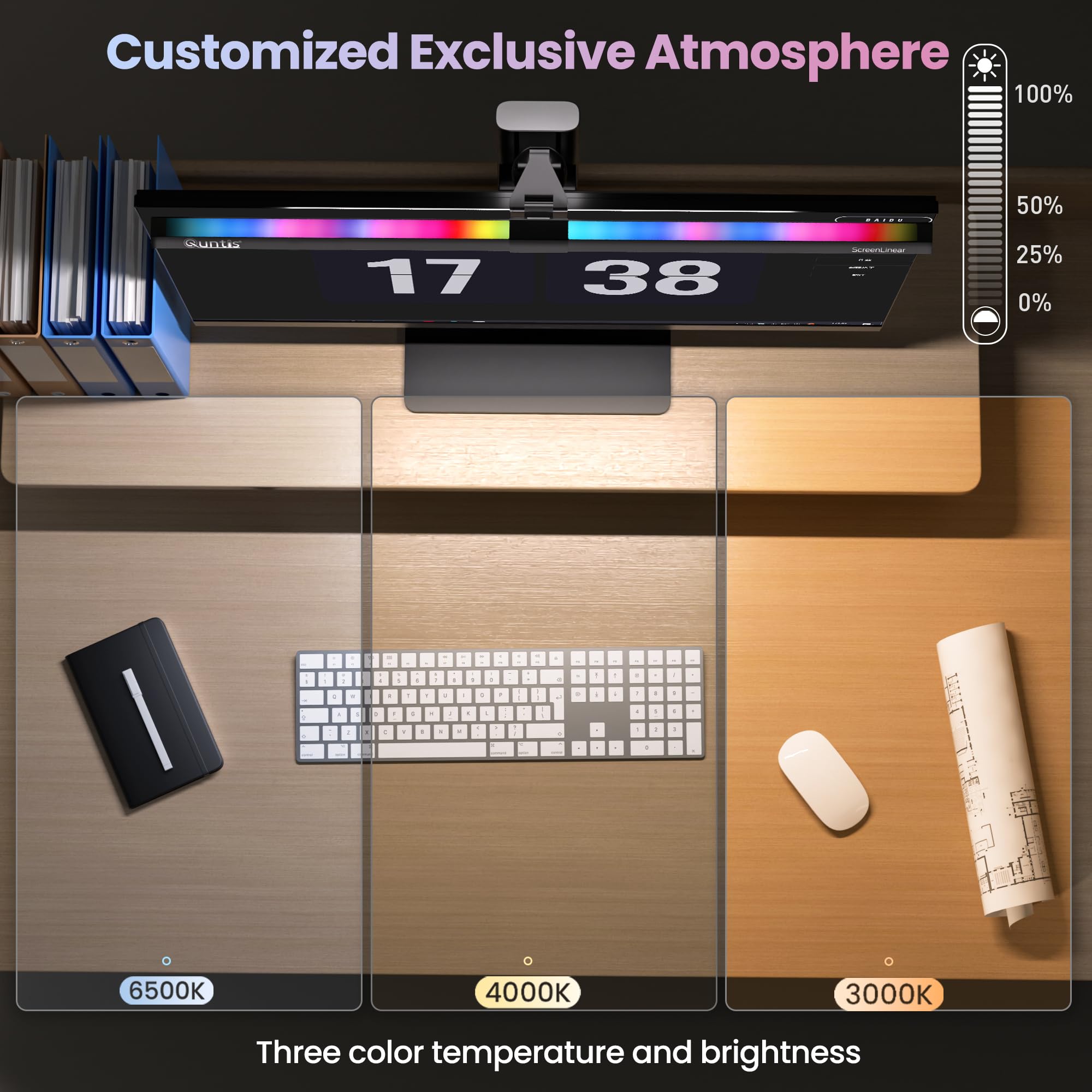 Quntis Monitor Light Rgb Pro Backlight, Eye-Care Dual Light Computer Light Bar Gaming Office Desk Lamp, 15 Modes Dimmable Backli