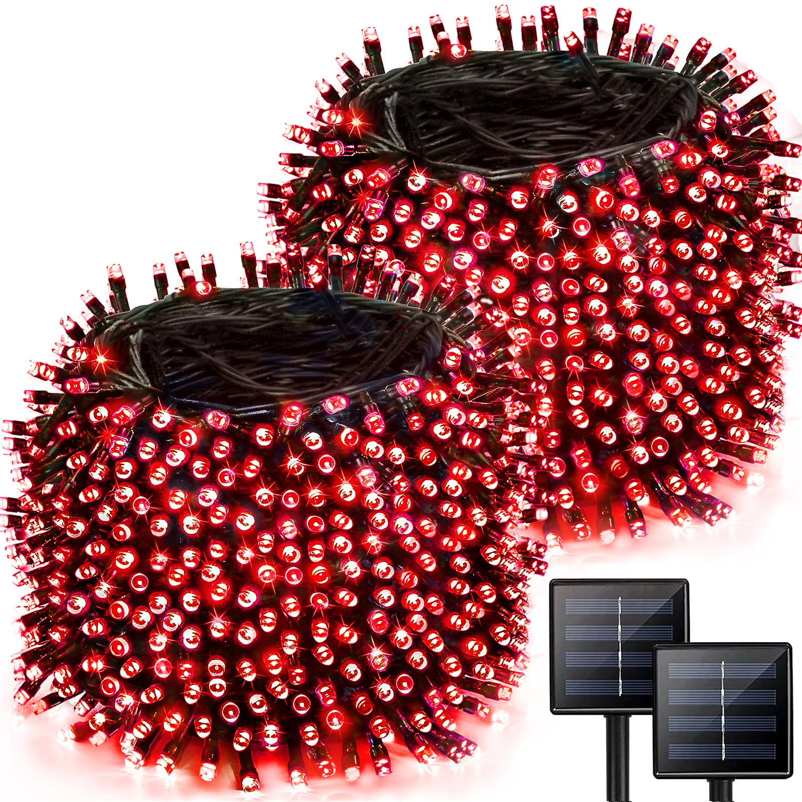Albelt 2 Pack 480 LED Solar Christmas Lights, 170 FT Waterproof Twinkle String Lights, 8 Modes, Red, Model SSLGW
