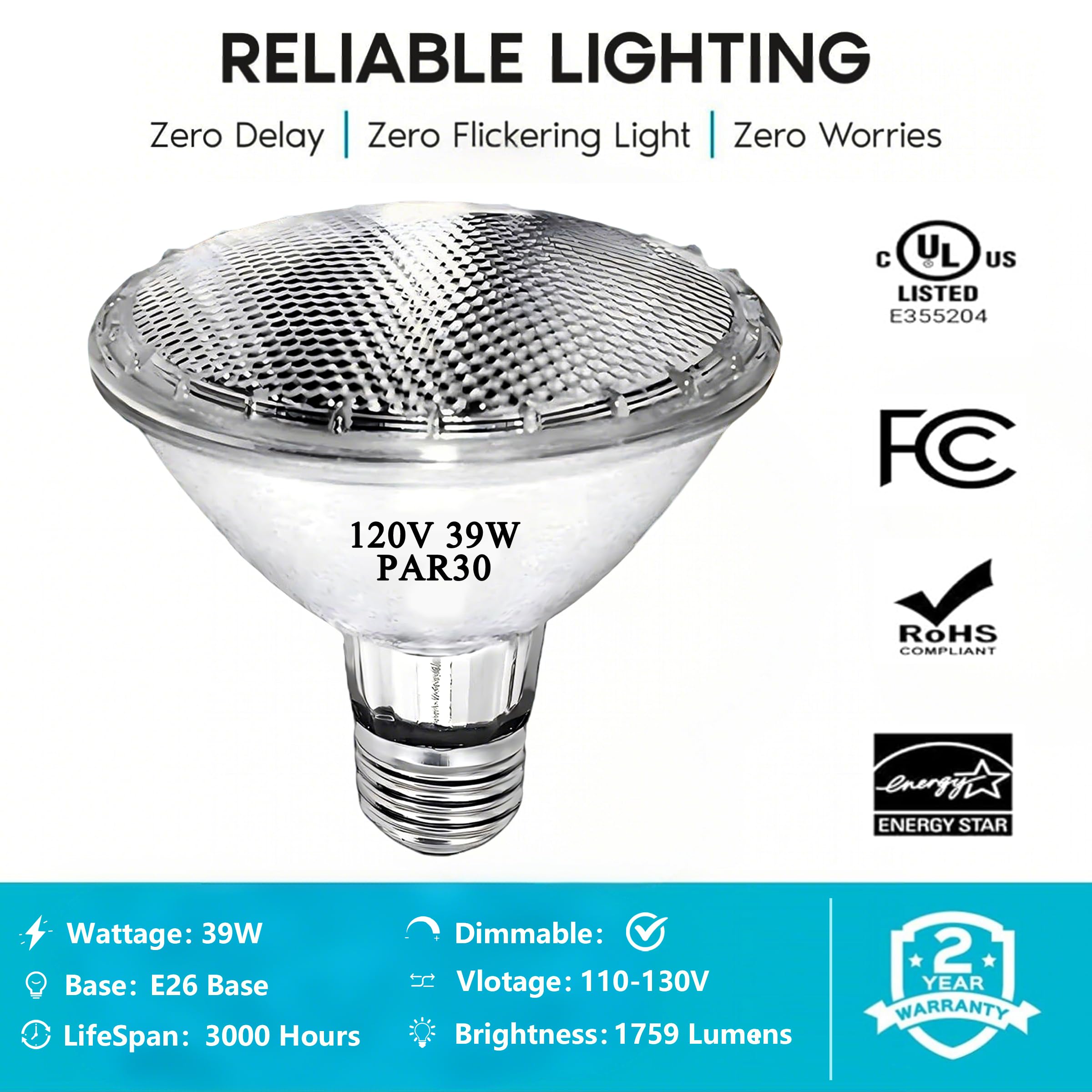 MISDOOD PAR30 Short Neck Halogen Flood Light Bulbs, 39W Dimmable, E26 Base, 2700K Warm Light, 6 Pack