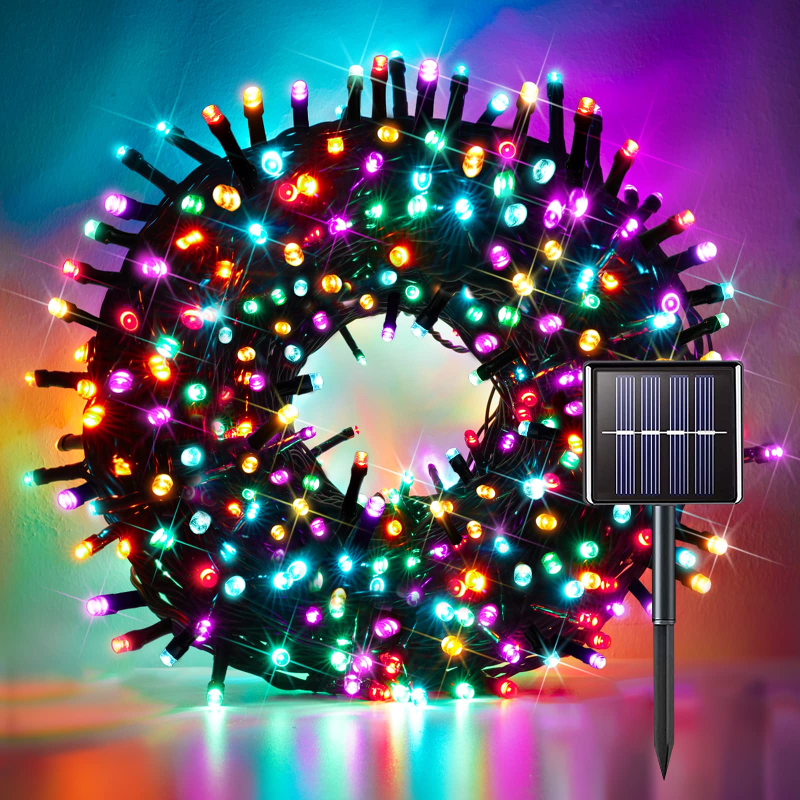 suddus 5 Colors Solar String Lights, Solar Christmas Lights Outdoor Waterproof with 8 Lighting Modes, Multi Colored 100LED Chris