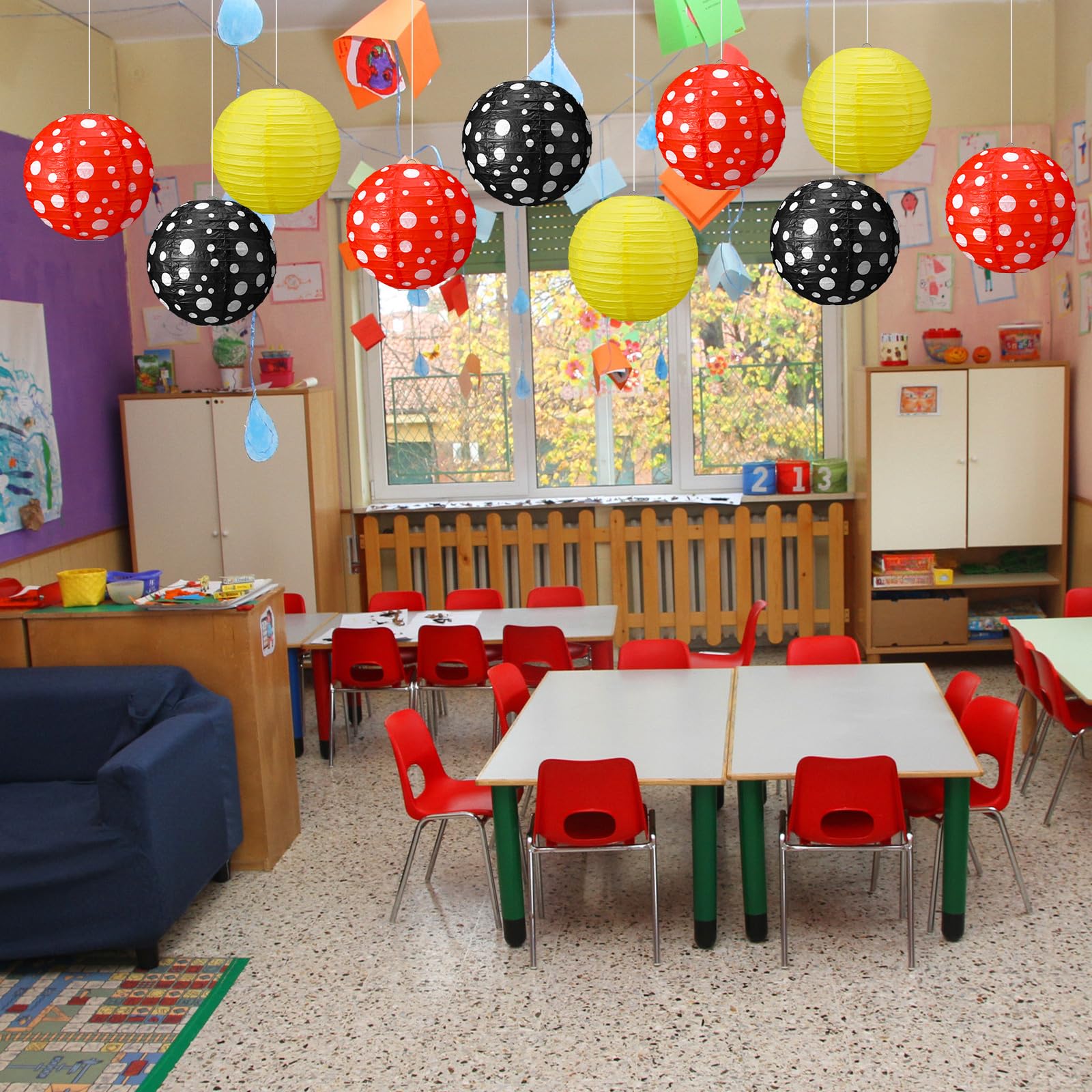 Baquler 12 Pcs Mouse Paper Lanterns Classroom Decor Back To School Red And Black Classroom Decoration Mouse Party Decoration 7.9