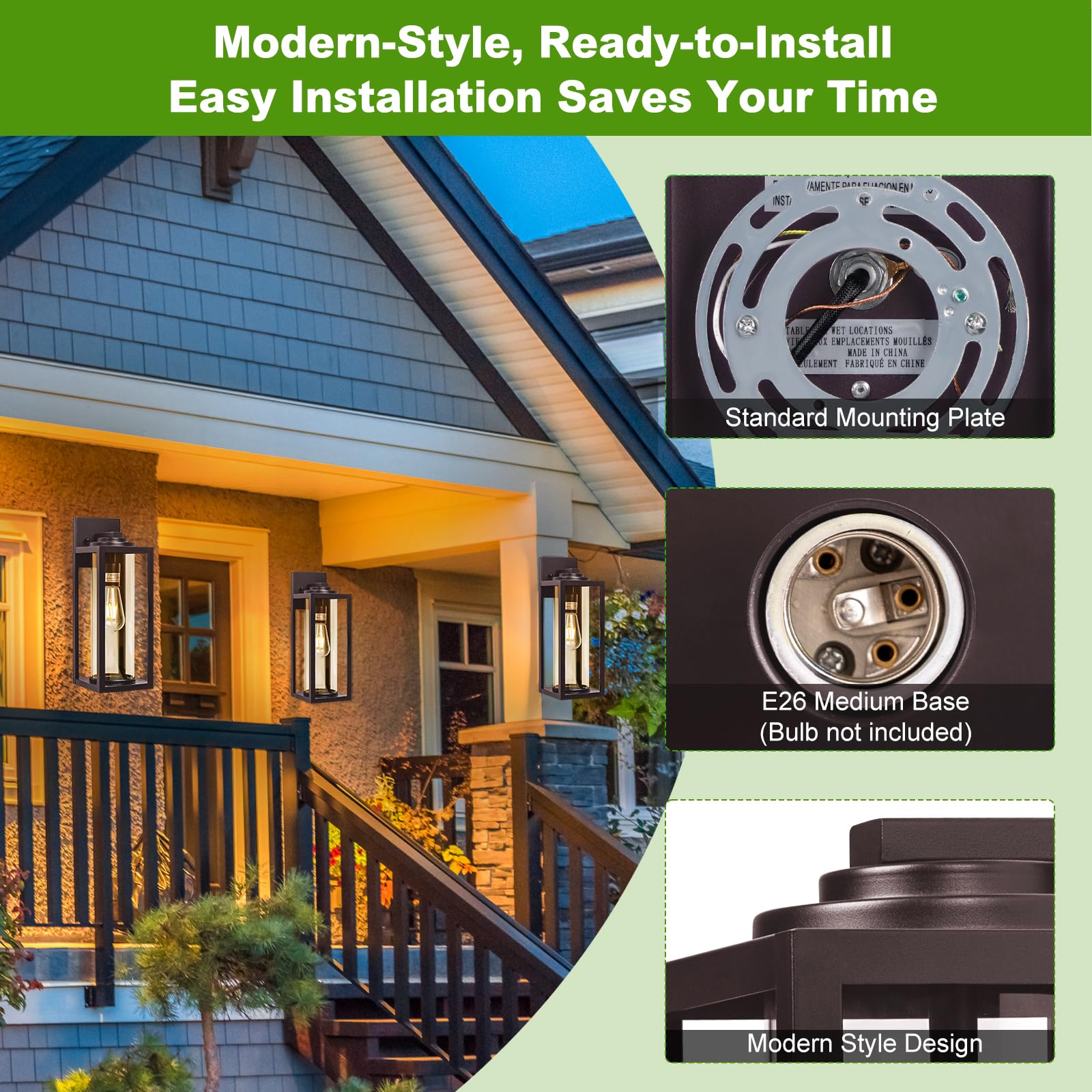 20Inch Large Outdoor Wall Lights 2 Packs - Oil Rubbed Bronze Exterior Light Fixture With Clear Glass Shade  Waterproof Porch Lighting For House  Farmhouse Sconces Lantern For Front Door  Garage