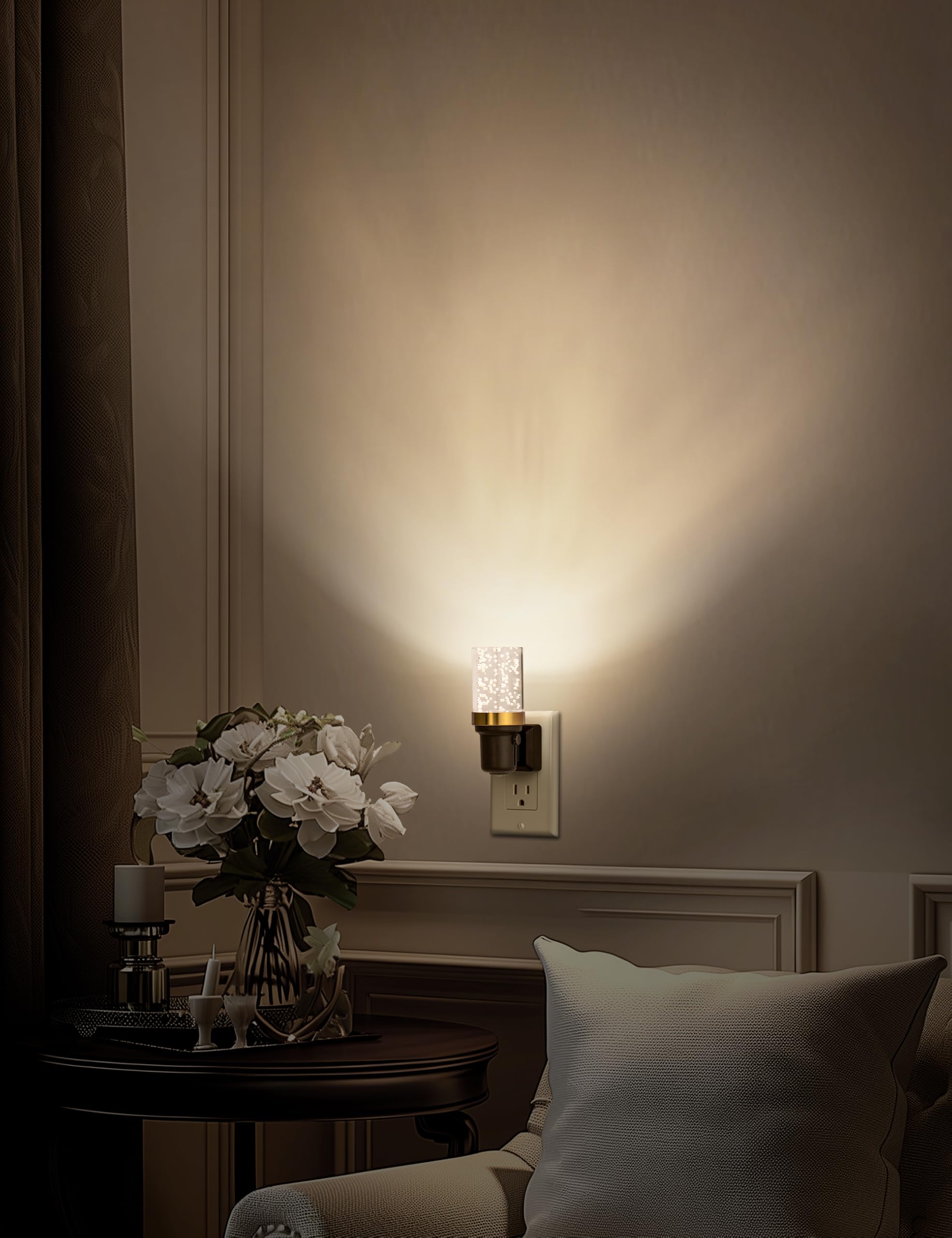 DORESshop LED Night Light - Dimmable Wall Plug, Adjustable Brightness, Warm White, Modern Design for Bedroom, Hallway, Bathroom