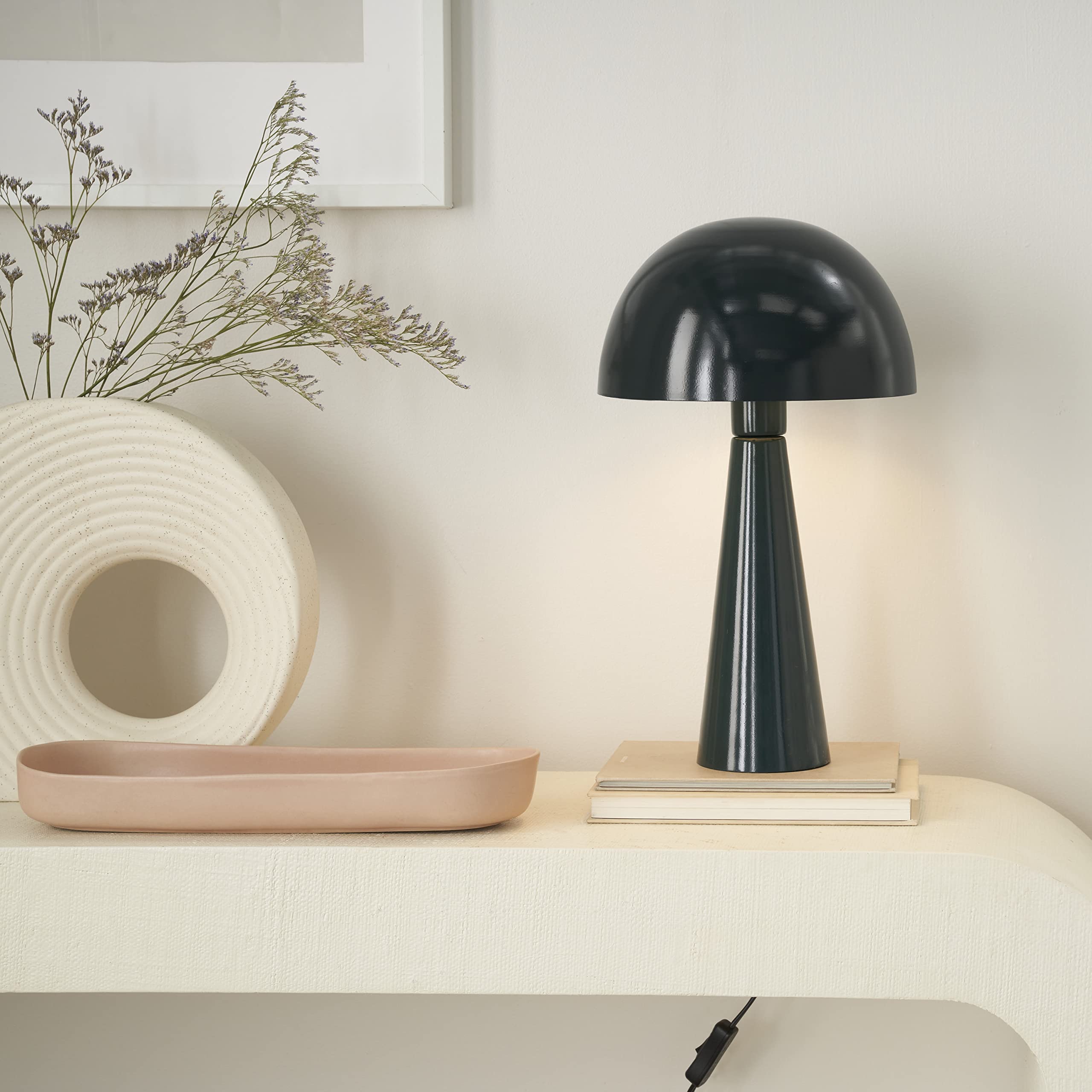 Nourison Ept01 16'' Metal Mushroom Table Modern, Retro, Desk, Bedside, Living Room, Office Lamp, Small, Dark Green