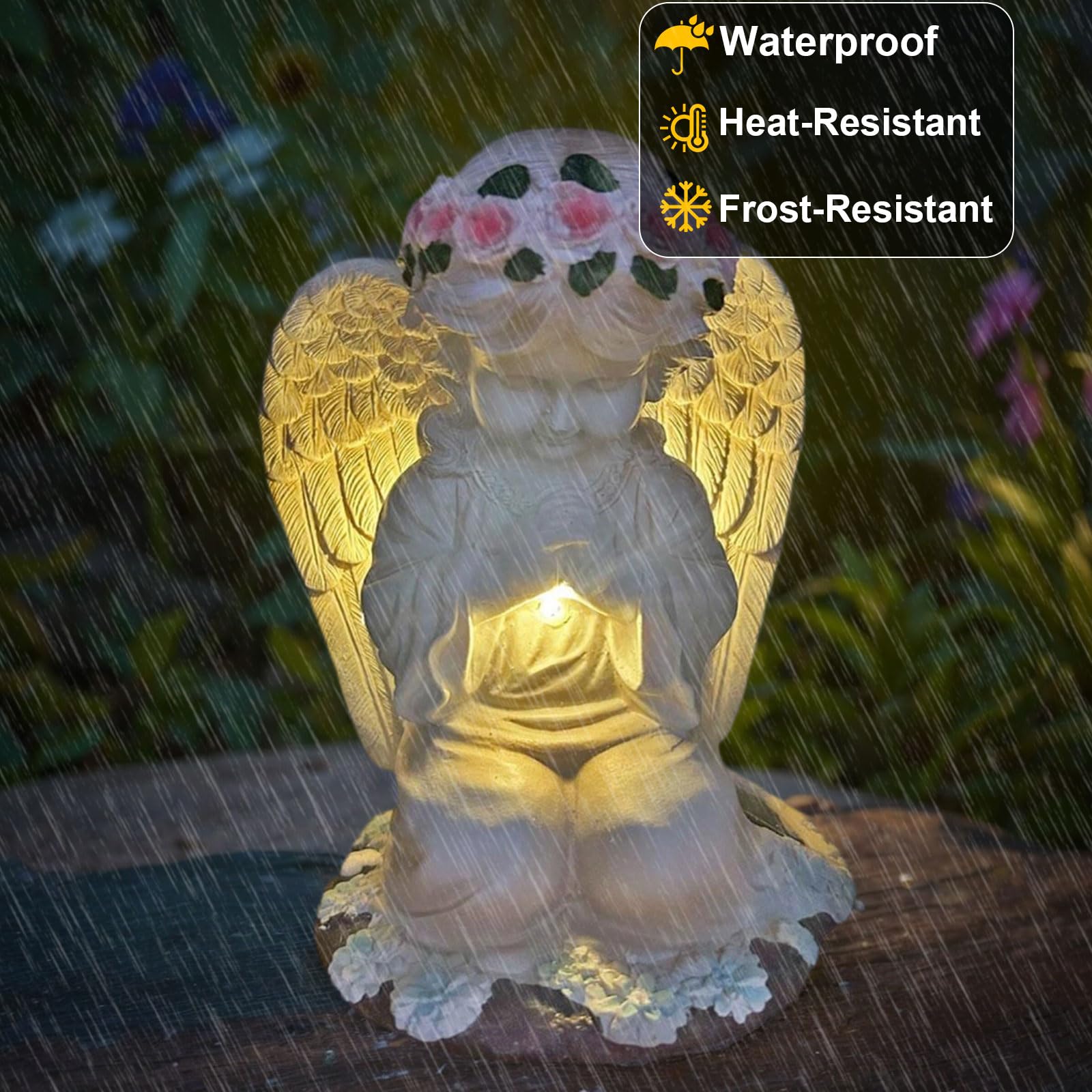 Yody Solar Garden Statues Outdoor Decor- Yard Decorations For Patio  Balcony  Backyard  Lawn Ornaments - Angel Figurines With Led Light- Unique Birthday House Warming Gifts For Women  Mom  Grandma