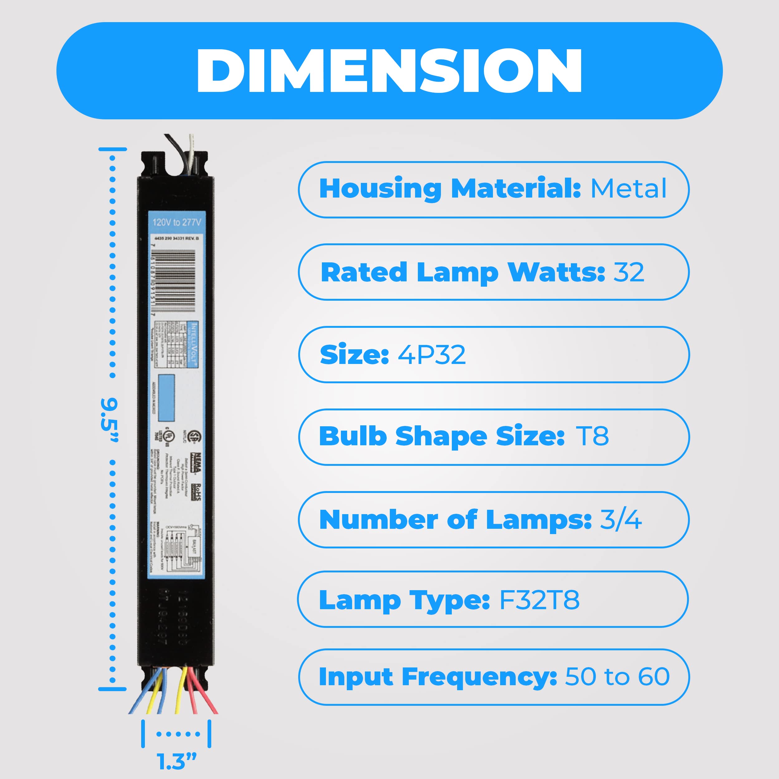 10 Pack - Replacement For Icn-4P32-Sc 3 & 4 Lamp T8 Fluorescent Electronic Ballast - 120-277 Volt - Instant Start - Ul Approved