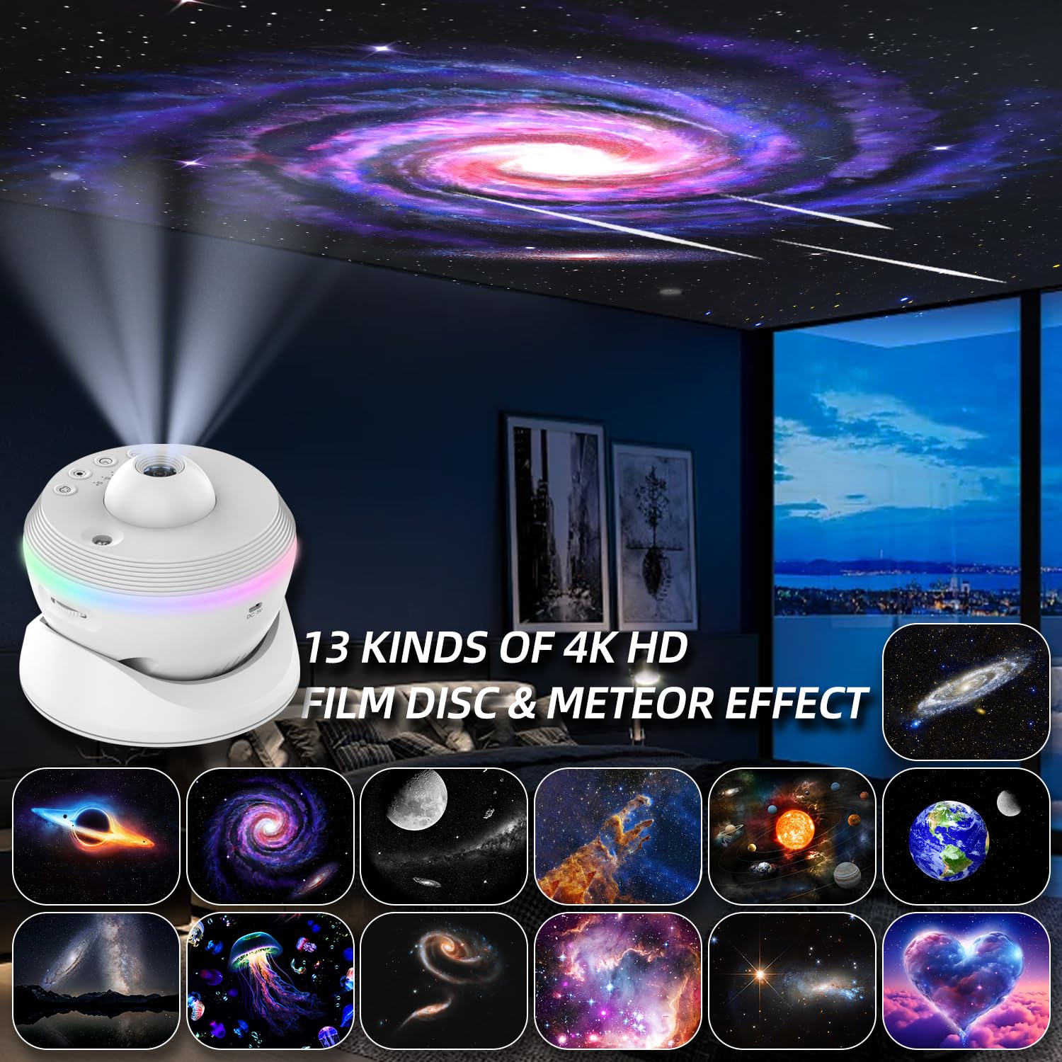 Galaxy Projector For Bedroom, 13 In 1 Planetarium Star Projector Galaxy Light, 360 Rotation Realistic Sky Night Light With Timer