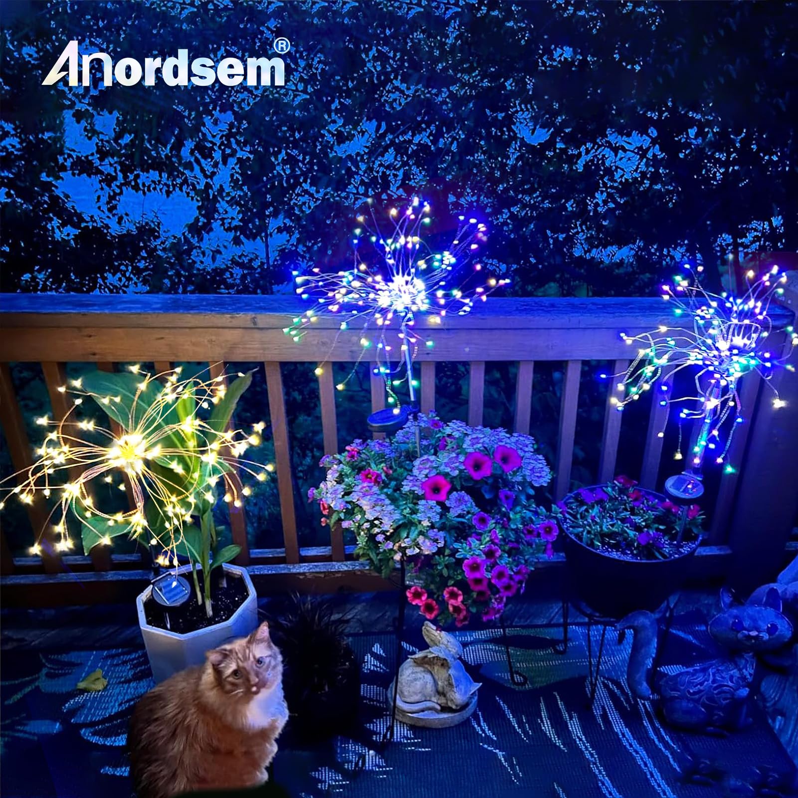 Anordsem Solar Fireworks Lights Outdoor: Garden Light Waterproof For Yard Outside - Led Sparkler Colorful Lighting Patio Path De
