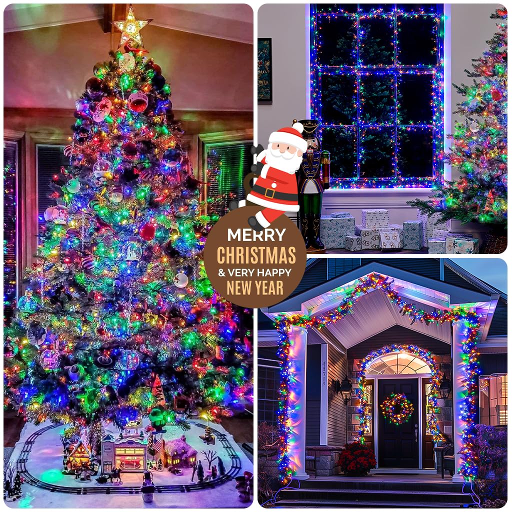 JMEXSUSS 400 LED Cluster Lights, 22ft Twinkle Lights, Multicolor, Remote, 8 Modes, Green Wire, Model EXS-S-0400-R