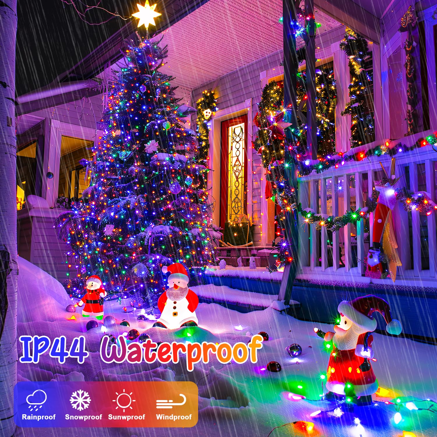 JMEXSUSS Battery Christmas Lights, 2 Pack, 100 LED, 33 FT, Waterproof, Multicolor Indoor Outdoor Decor