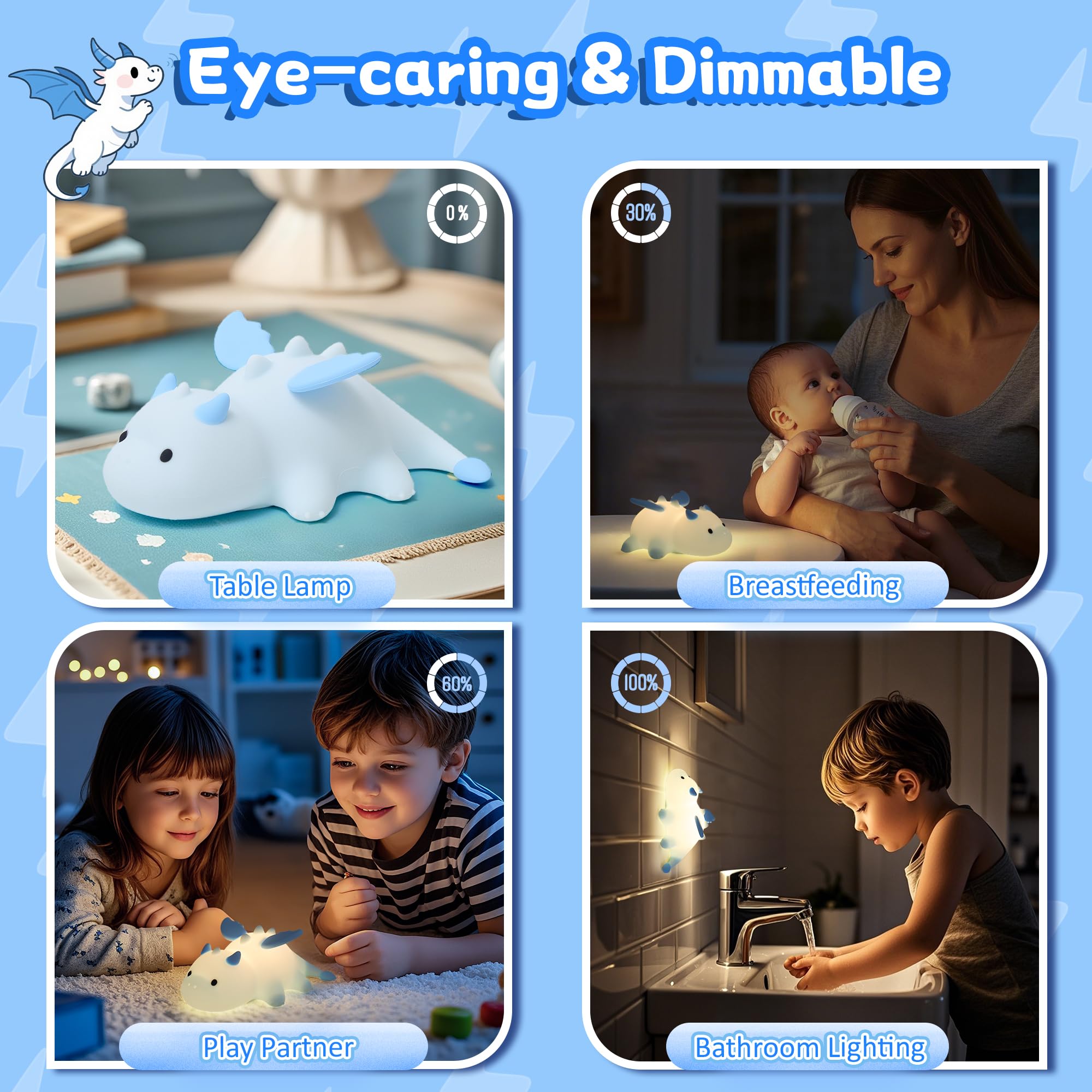 Attivolife Dragon Night Light For Kids  Cute Soft Silicone Touch Lamp With 8 Color & Dimmable & Timer  Portable Nursery Bedroom Bedside Decor Led Light  Birthday Xmas Gifts For Baby Toddler Boy Girl