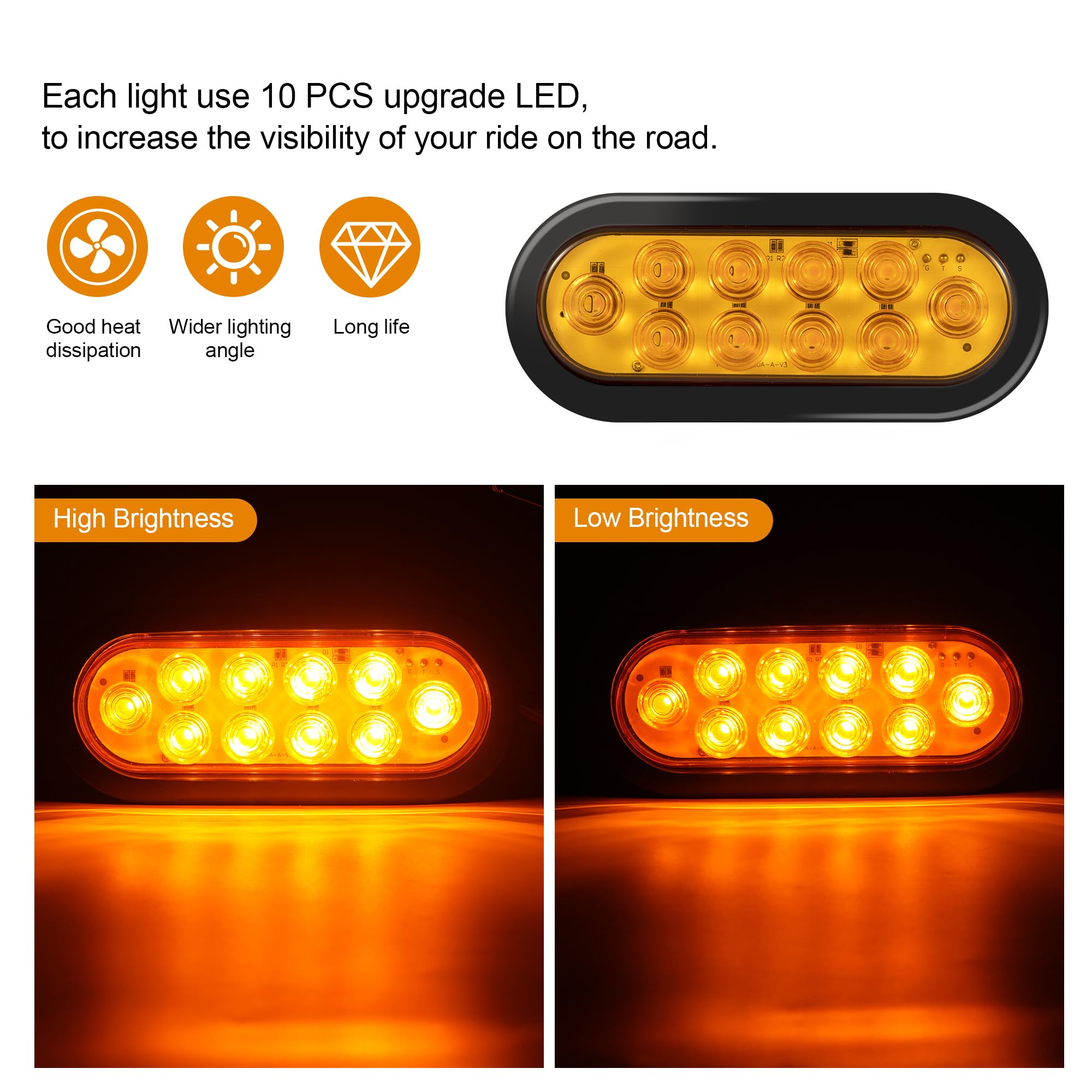 Runhwee 6'' Oval Led Trailer Lights Kit, 2Pcs Waterproof Stop/Turn/Brake Tail Lights With 10 Led Markers For Truck, Rv, Boat, Tr