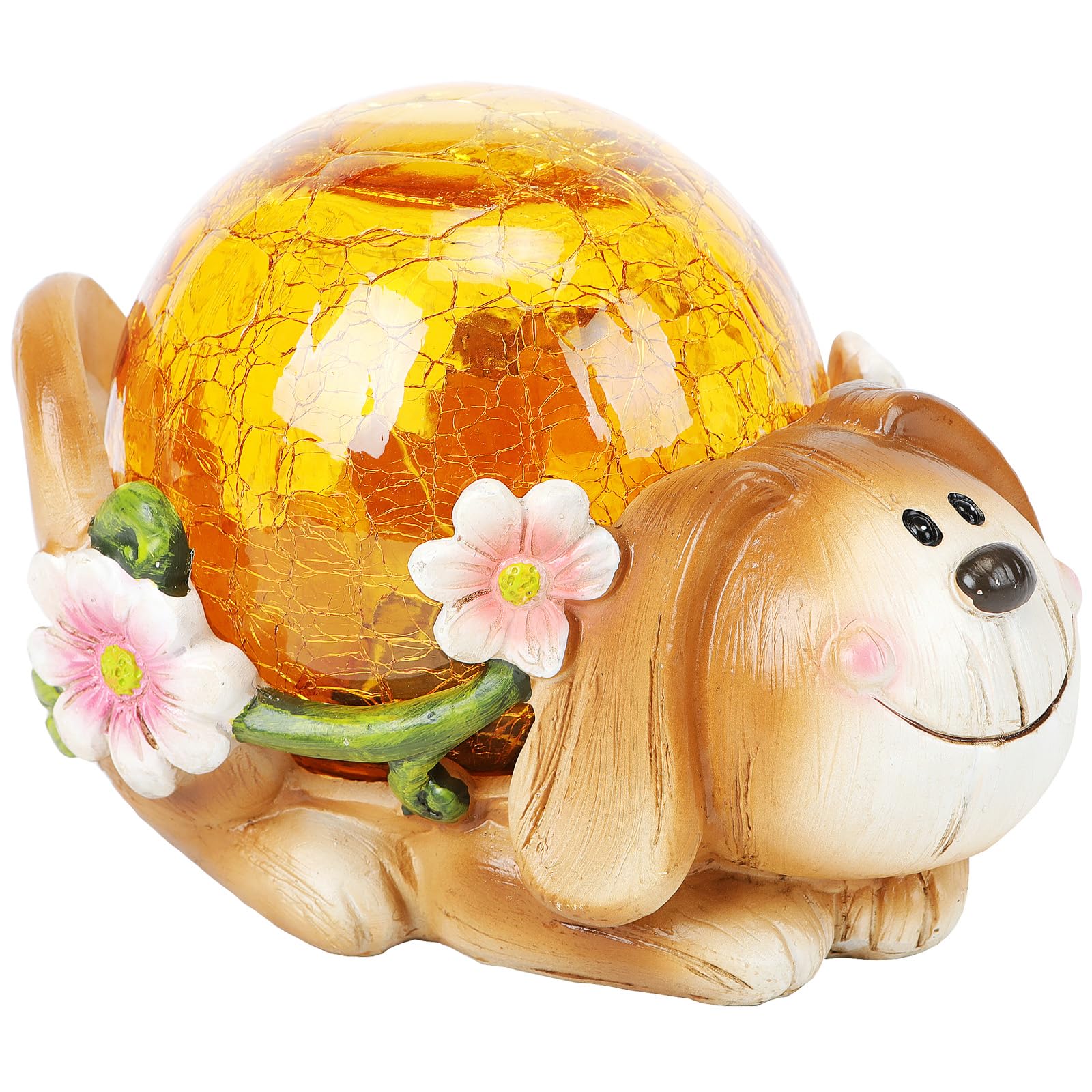 Hdnicezm Solar Garden Dog Statue Outdoor Decor -Resin Dog Figurines With Solar Cracked Glass Light Indoor Outdoor Decorations Fo