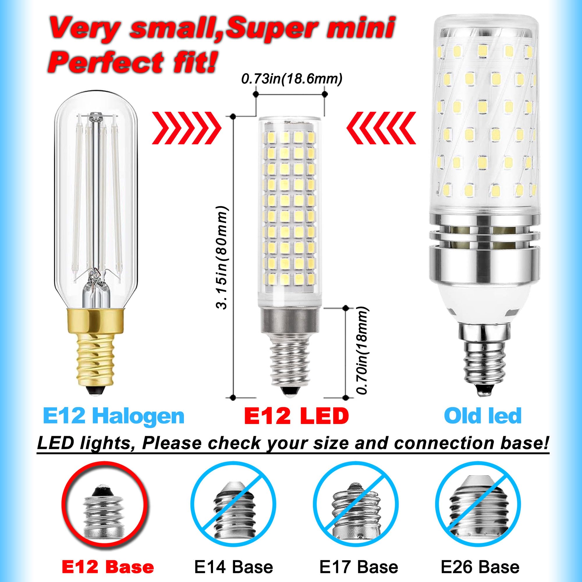 Ziomitus E12 100W Led Candelabra Bulbs Replacement C7,6000K Daylight Bright Cool White,1200 Lumen T6 E12 12W Led Candle Bulbs Fo