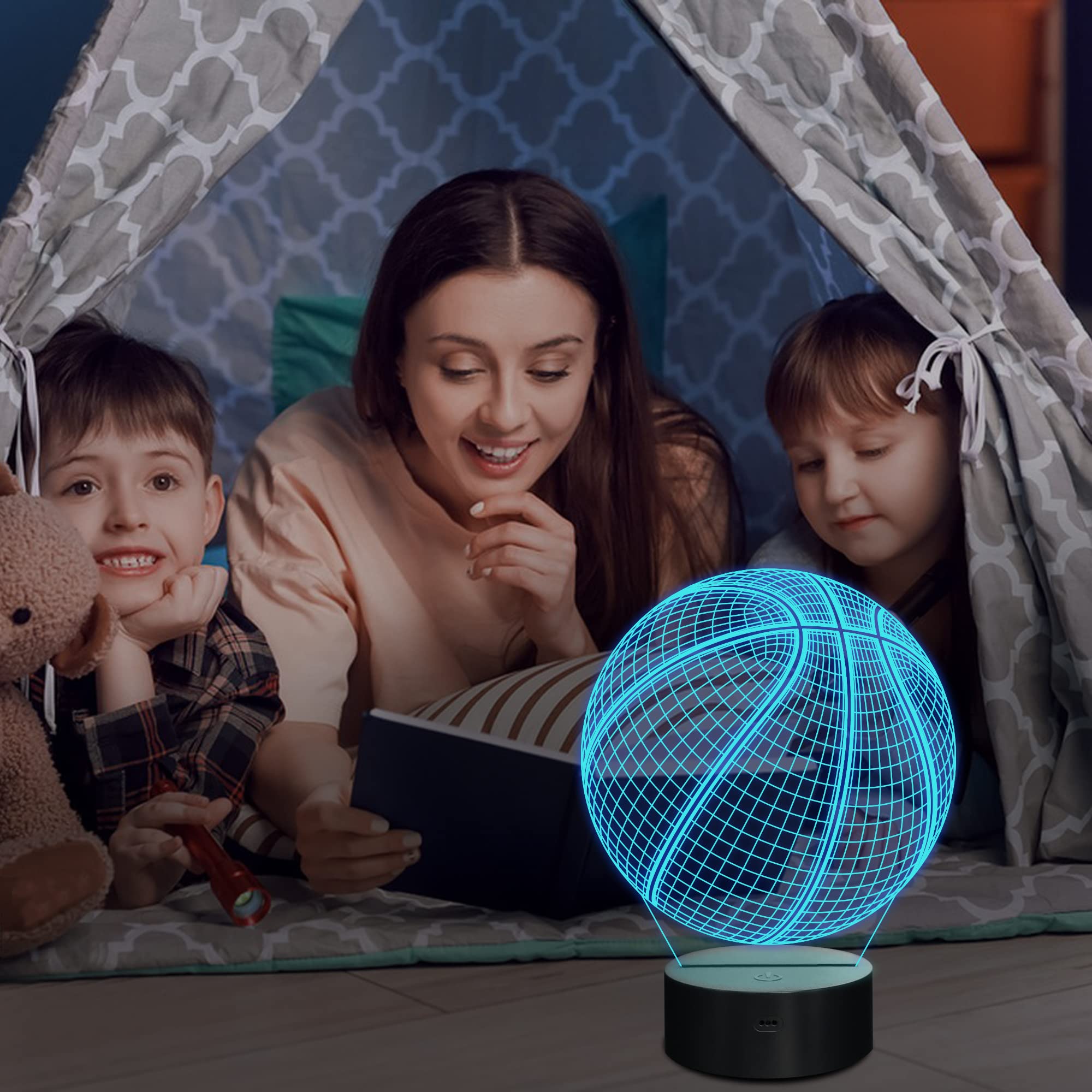 Lampeez 3D Optical Illusion Basketball Night Light with Remote Control, 16 Colors, Model FS-2810-9999