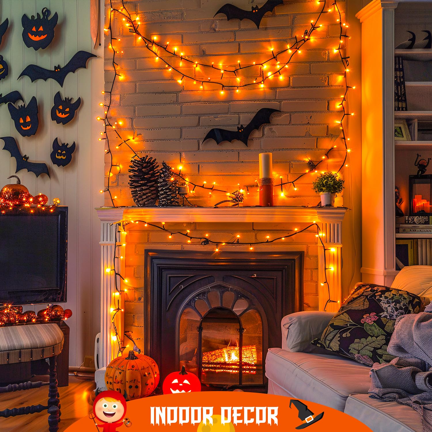 Jmexsuss Orange Halloween Lights Battery Operated, Each 33 Ft Indoor Halloween String Lights Outdoor Waterproof, 2 Pack 100 Led Christmas Lights For Halloween Tree Thanksgiving Decorations