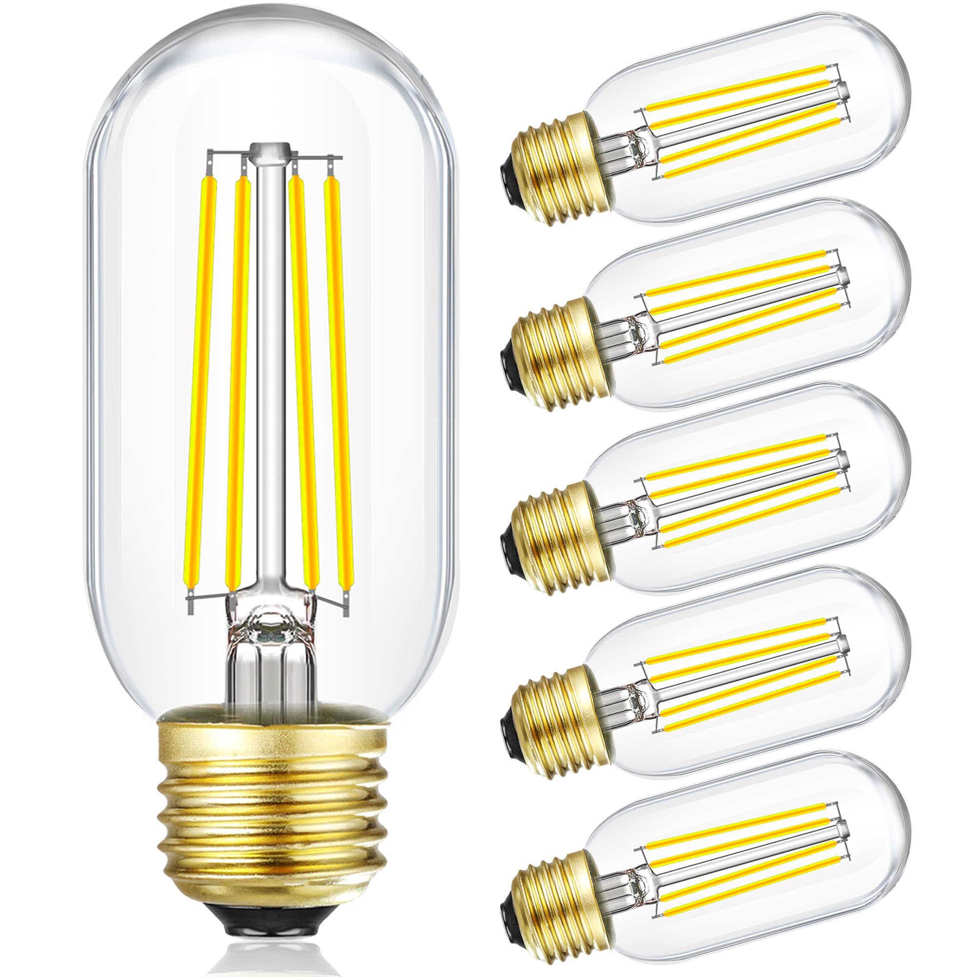 Leools E26 Edison Bulb 8W Equivalent E26 LED Bulb 100 Watt Dimmable Daylight 4000K E26 Light Bulb AC120V 800lm Tubular T14 LED B