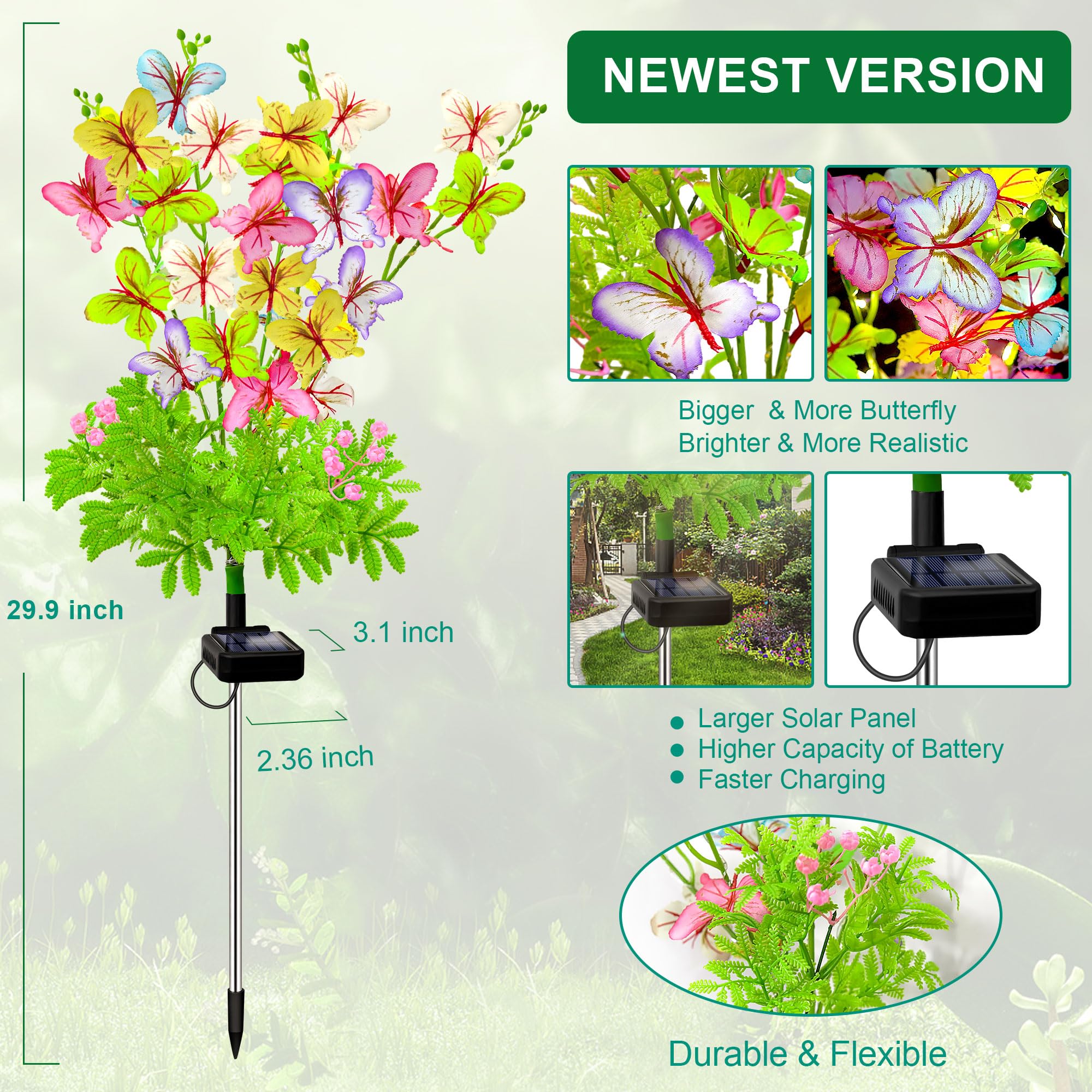 Solar Garden Lights Outdoor Waterproof Butterfly Decor,Solar Swaying Butterfly Lights,Solar Decorative Flowers Stakes For Garden