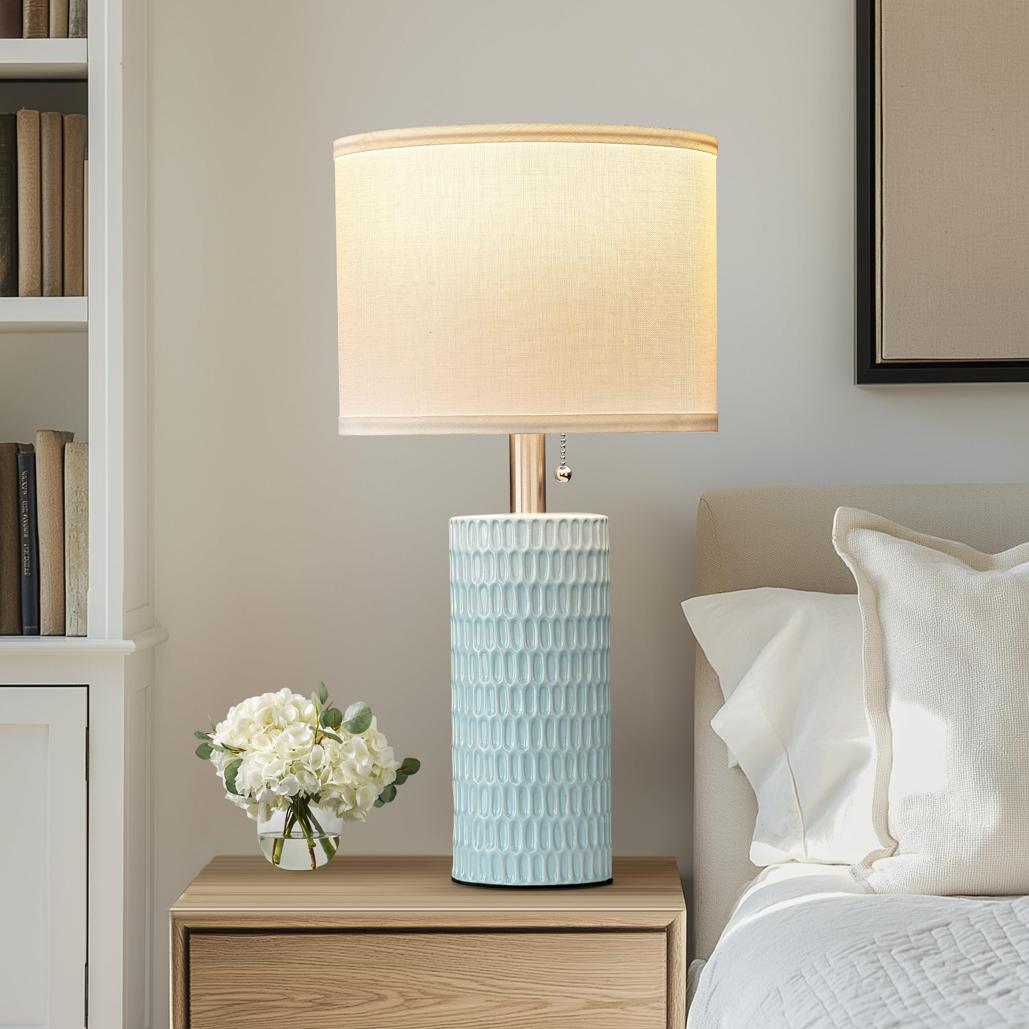 Reaketon Table Lamp Set of 2, Ceramic, 20in Sky Blue, Modern Design for Living Room, Bedroom & Home Office, Model 102-1TMBL