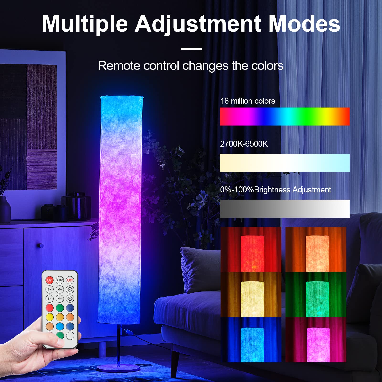Soft Light Floor Lamp,58&quot; Simple Design Morden Slim Rgb 16 Color Changing Led Tyvek Fabric Shade Dimmable Remote Control Standing Lamp For Living Room Bedroom Game Room (60Inch-Rgb Remote)