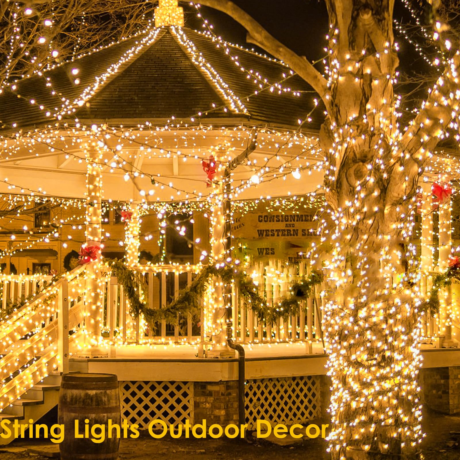SANJICHA LED String Lights 200 LED Warm White 66FT 2-Pack Waterproof with Timer & Memory Function, 8 Lighting Modes