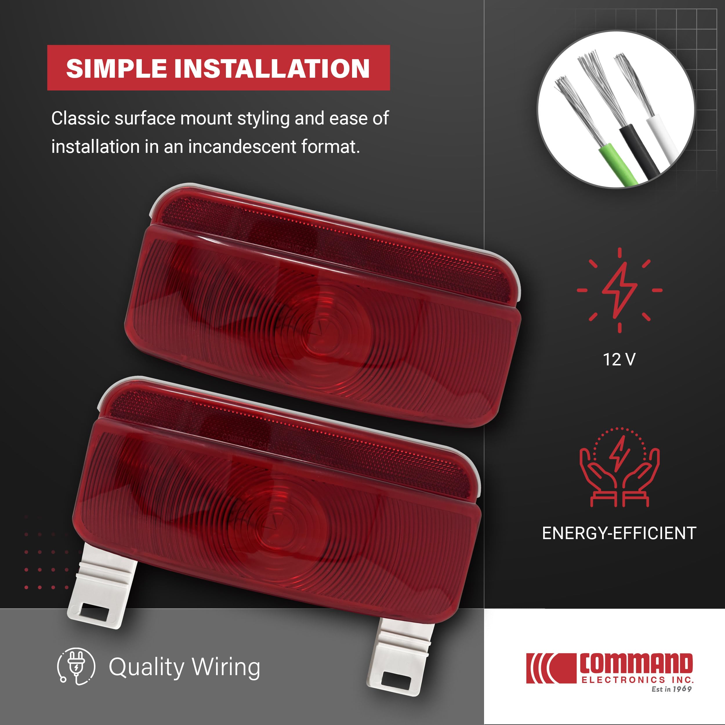 Command Electronics RV Camper Trailer Stop Turn Brake Tail Lights/License Light/White Base/Pair