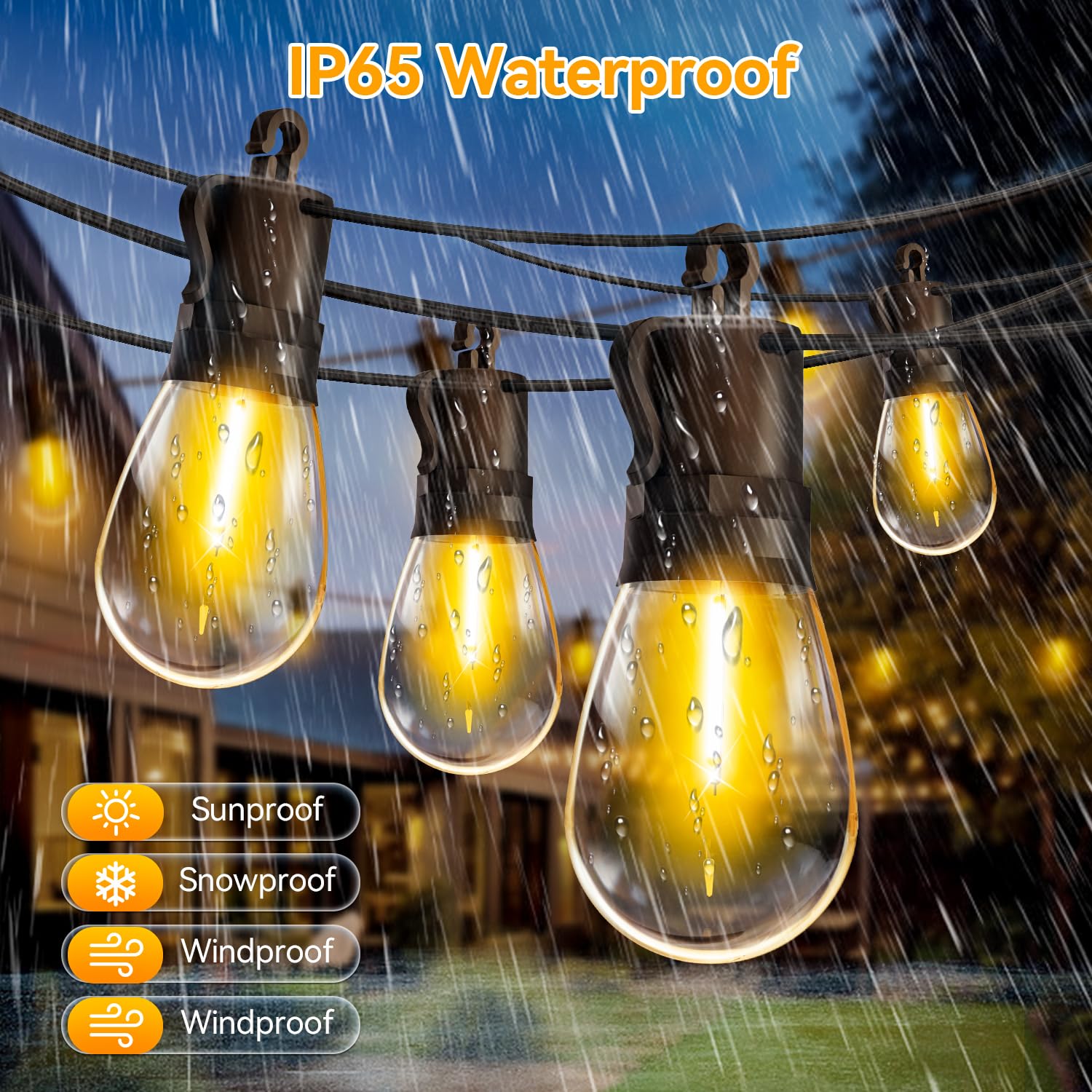 TBOSW Outdoor String Lights LED 20M/65ft with Remote Control, IP65 Waterproof, Model CMC-O18XA