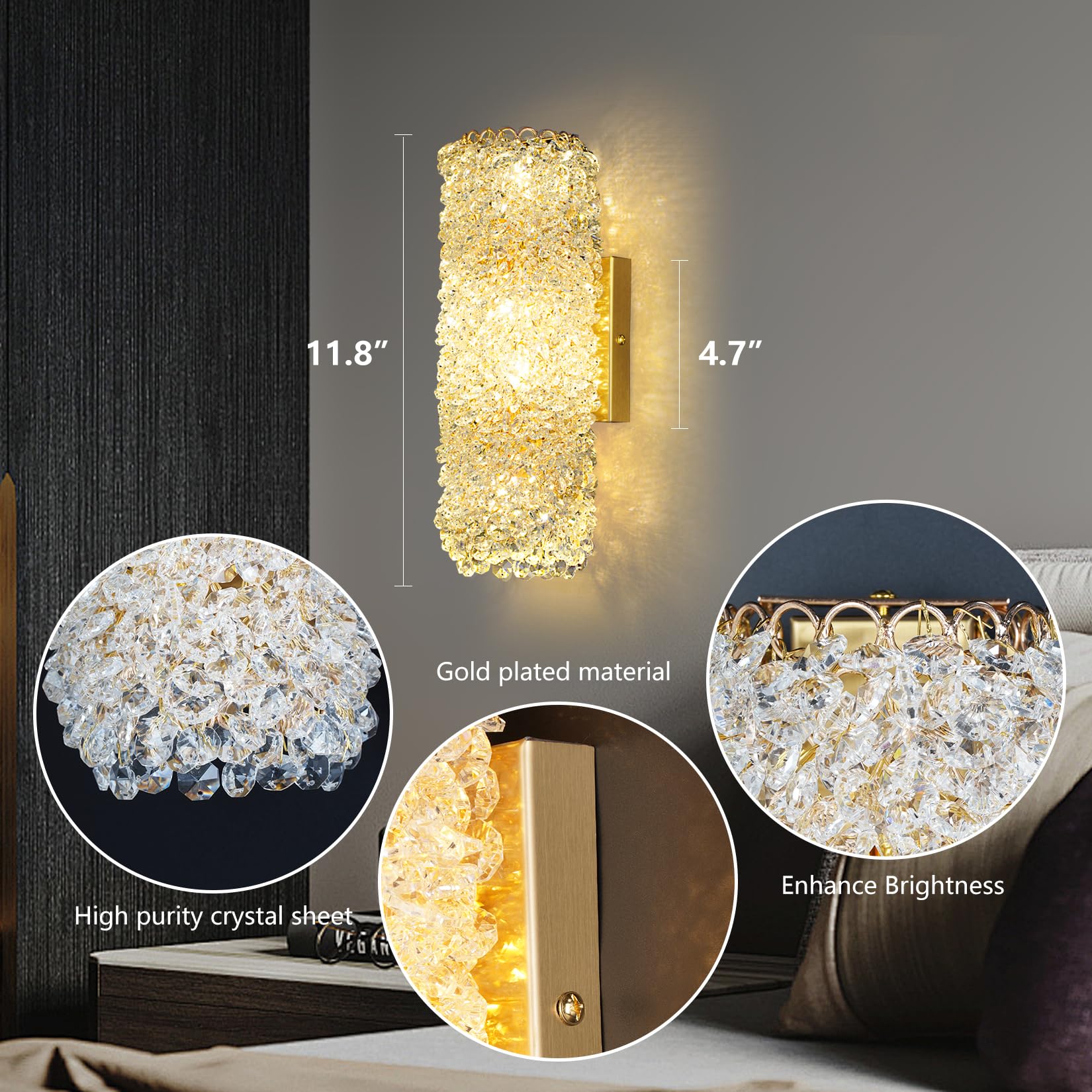 Crystal Wall Sconces,Modern Beaded Crystal Wall Light Fixtures,Indoor Gold Wall Lamp,Crystal Vanity Wall Mount Lamp,Elegant Wall