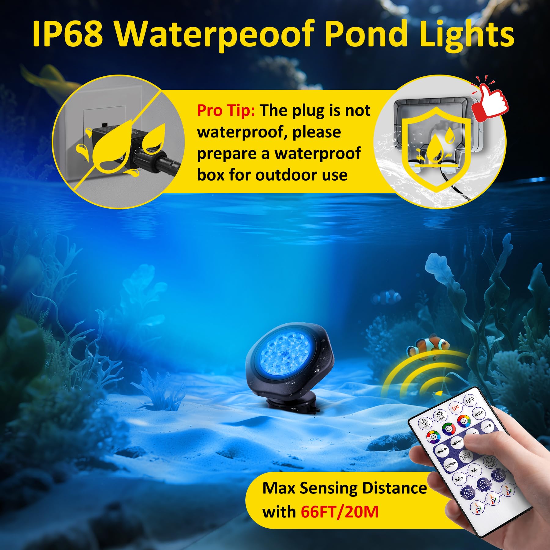 T-SUN Colored Pond Lights – LED Submersible Fountain Lights, IP68 Waterproof, Set of 6, Multicolor, Model TS-F2230