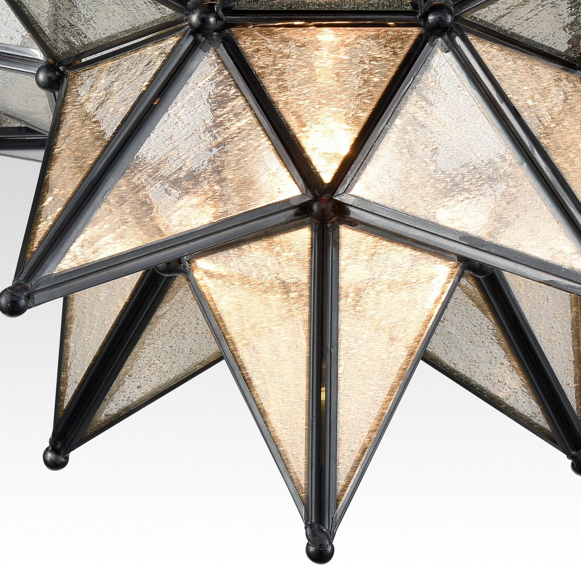 DAYCENT Moravian Star Light Flush Mount Ceiling Light, Black Metal, 12.7-In, Model DZ32069U, Seeded Glass Shade, Boho Moroccan Design