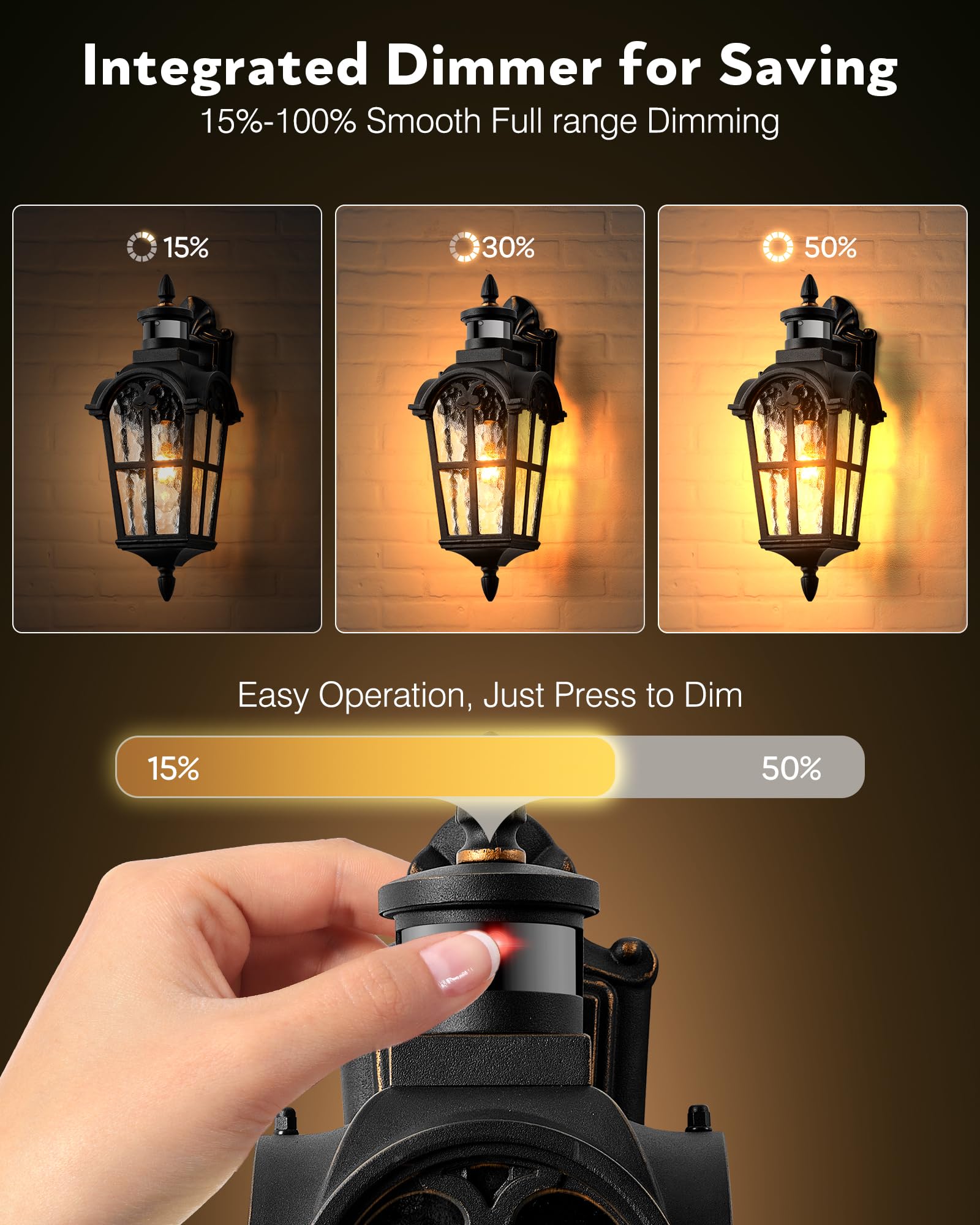 VIANIS Motion Sensor Outdoor Lights 2-Pack, Black with Gold Trim, Waterproof Aluminum Fixtures for Porch & Entryway, Model V81532KG