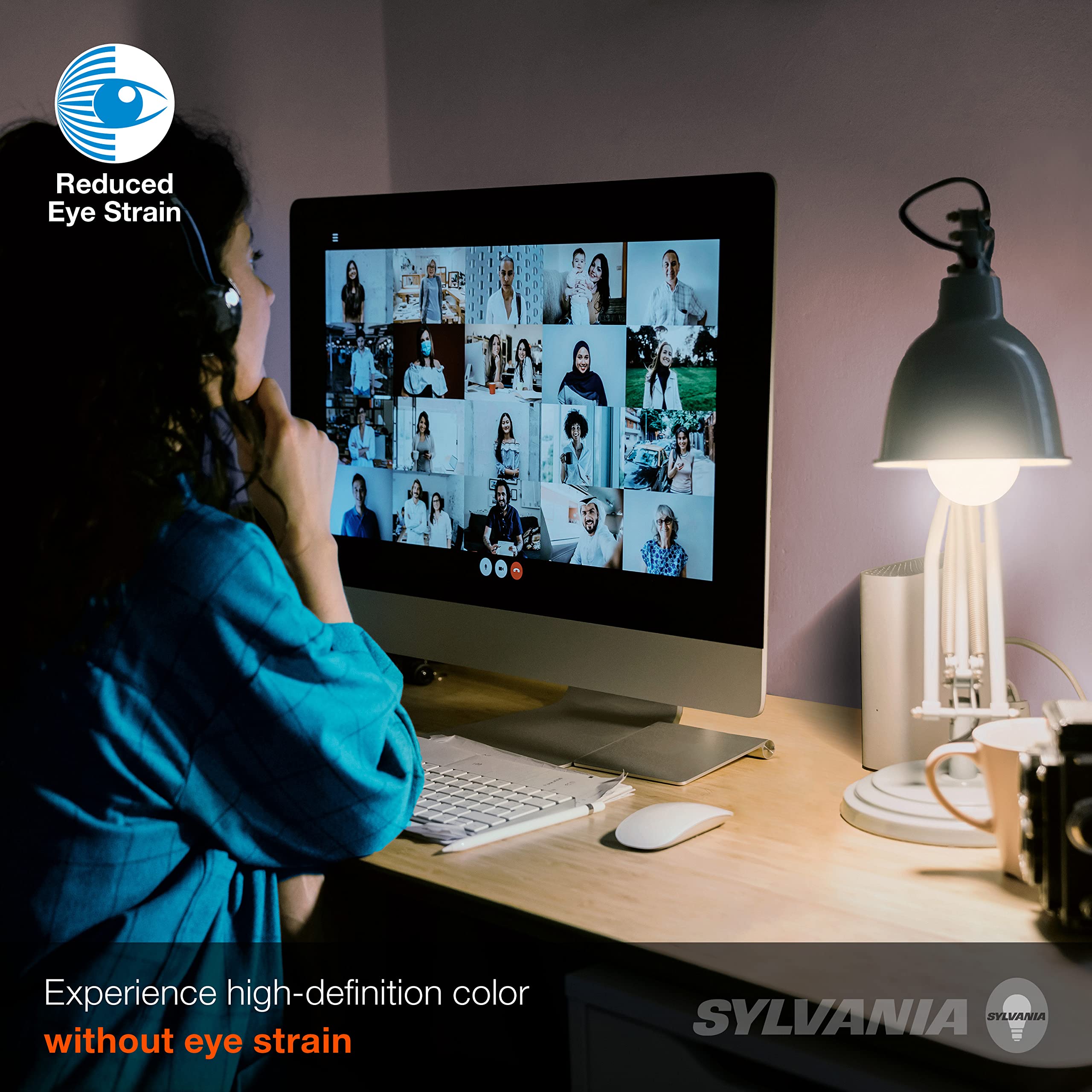 Sylvania Reduced Eye Strain A19 Led Light Bulb, 60W = 8W, 13 Year, Dimmable, Frosted, 5000K, Daylight - 4 Pk