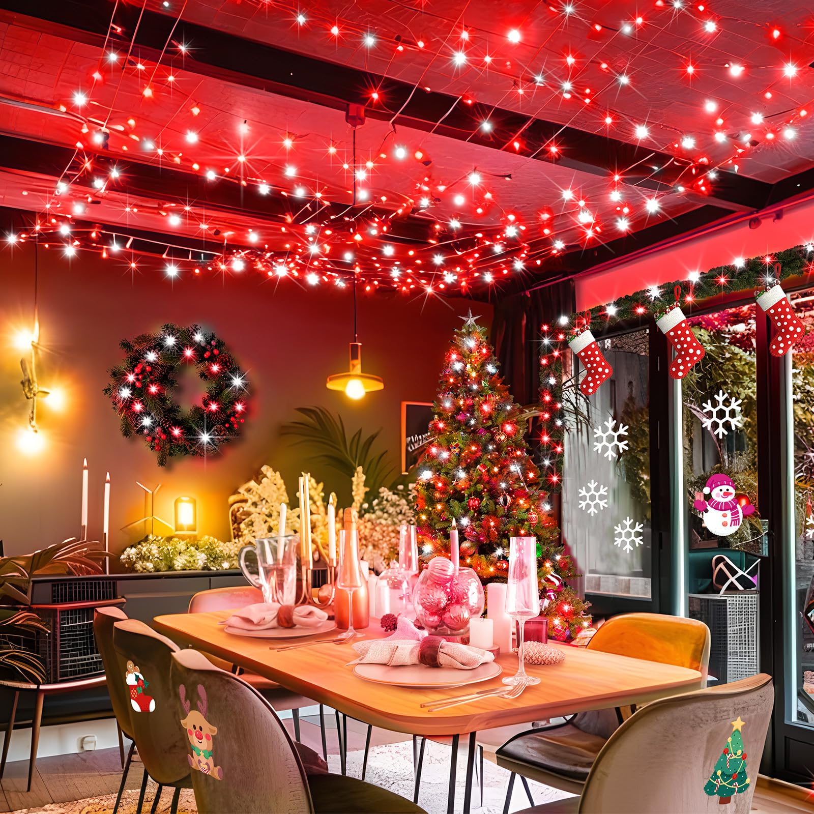 KNONEW 1000 LED Christmas String Lights - 403FT, Waterproof, 8 Modes, Red and White, Model KN-1000-LIG168-01