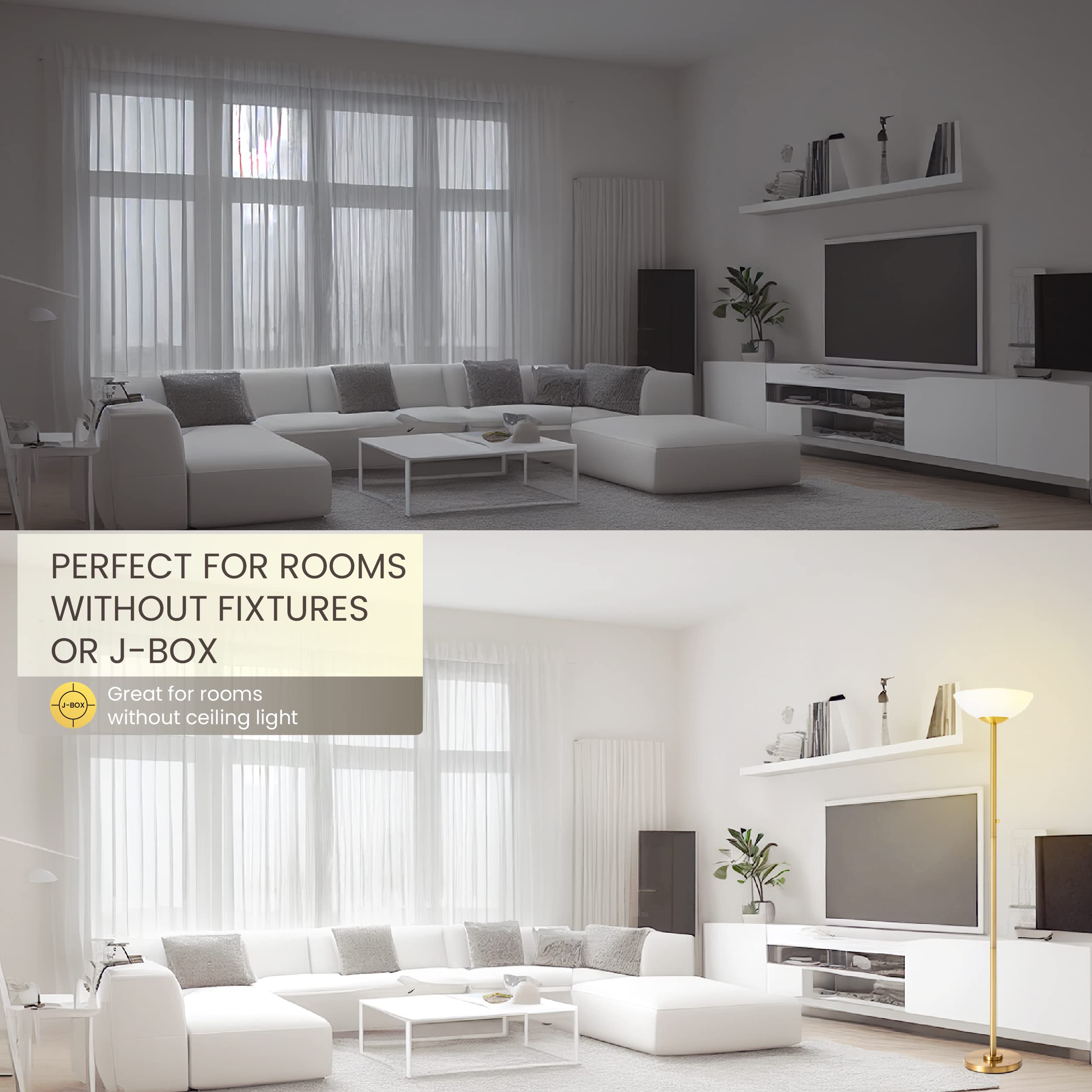 Superlamp Super Bright Floor Lamp 8000 Lumen Dimmable, Modern Design, Alloy Steel, White, Model 6028