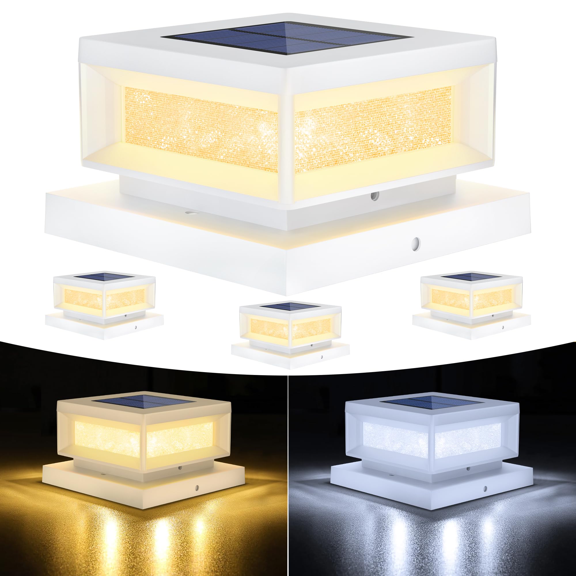 Mlambert 4 Pack Solar Post Cap Lights Outdoor, Waterproof Deck Fence Post Light For 4X4 Wood/Vinyl Posts, 6X6 Wooden Posts, Cool