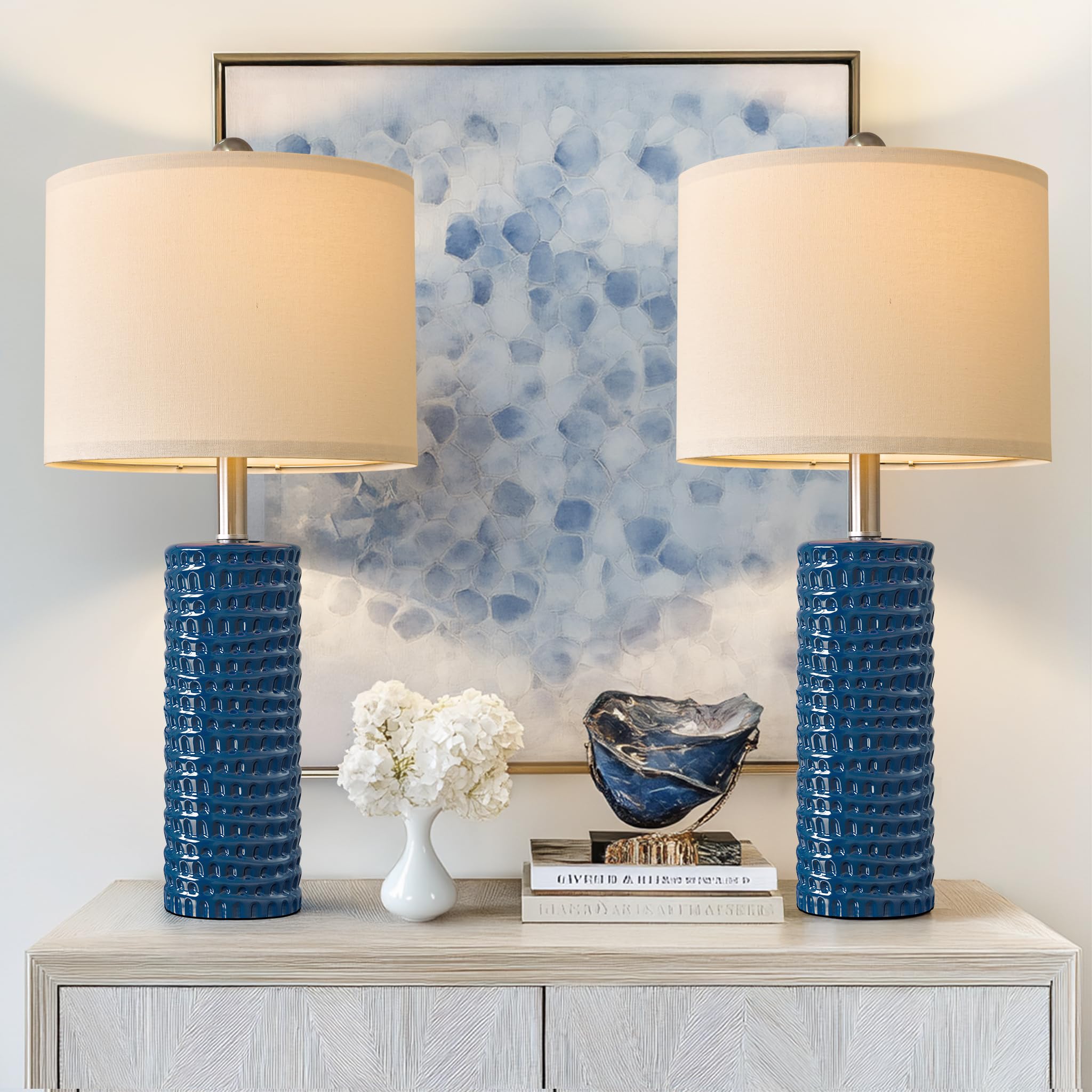 PORTRES 24.75'' Modern Accent Ceramic Table Lamp Set of 2 for Bedroom Desk Decor Bedside Lamps for Living Room Study Room Office