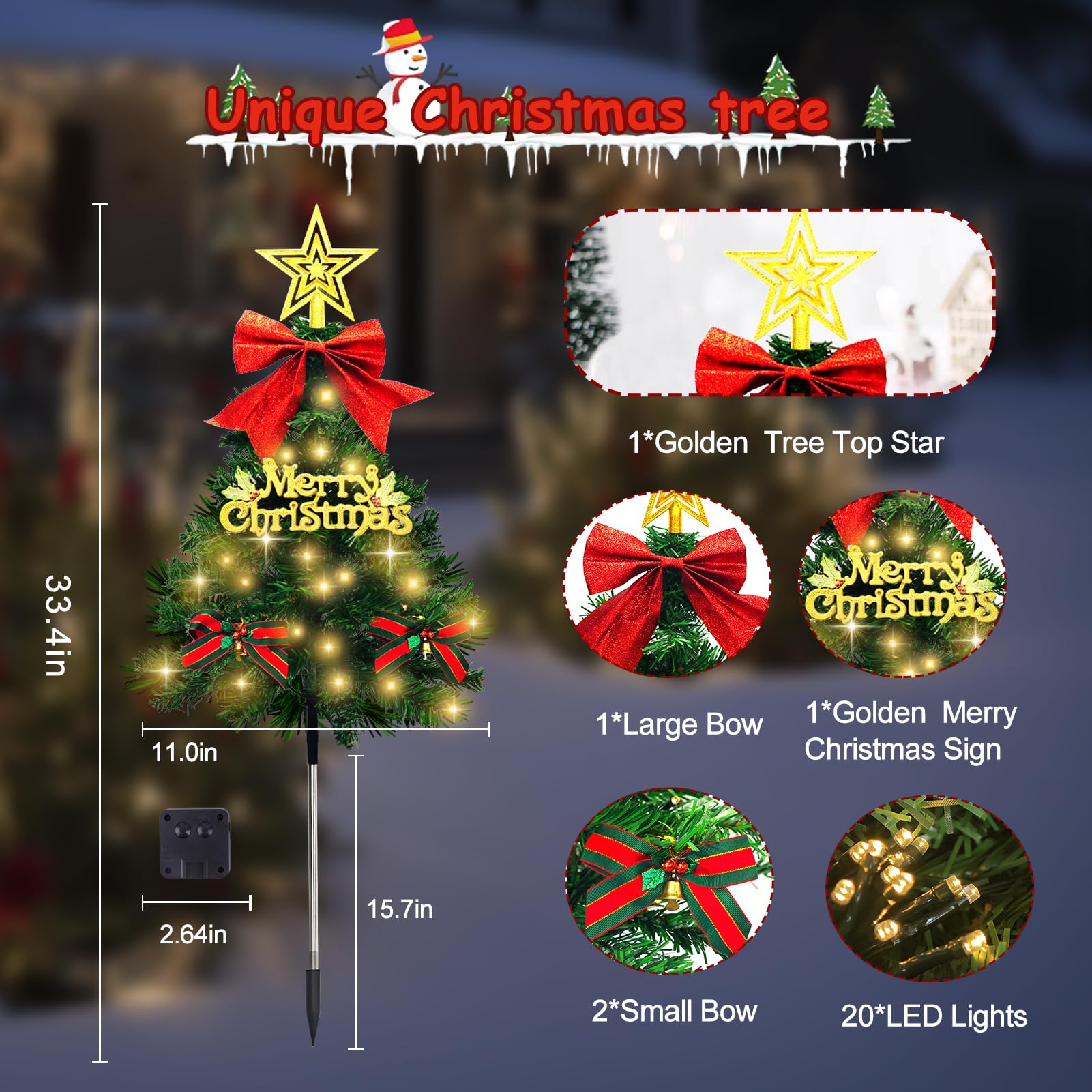 Tailerri 4 Pack Christmas Tree Solar Pathway Lights Outdoor Decorations  Waterproof Artificial Mini Xmas Tree Stake Lights With Diy Ornamets For Garden Yard Porch Decor (Green Tree)