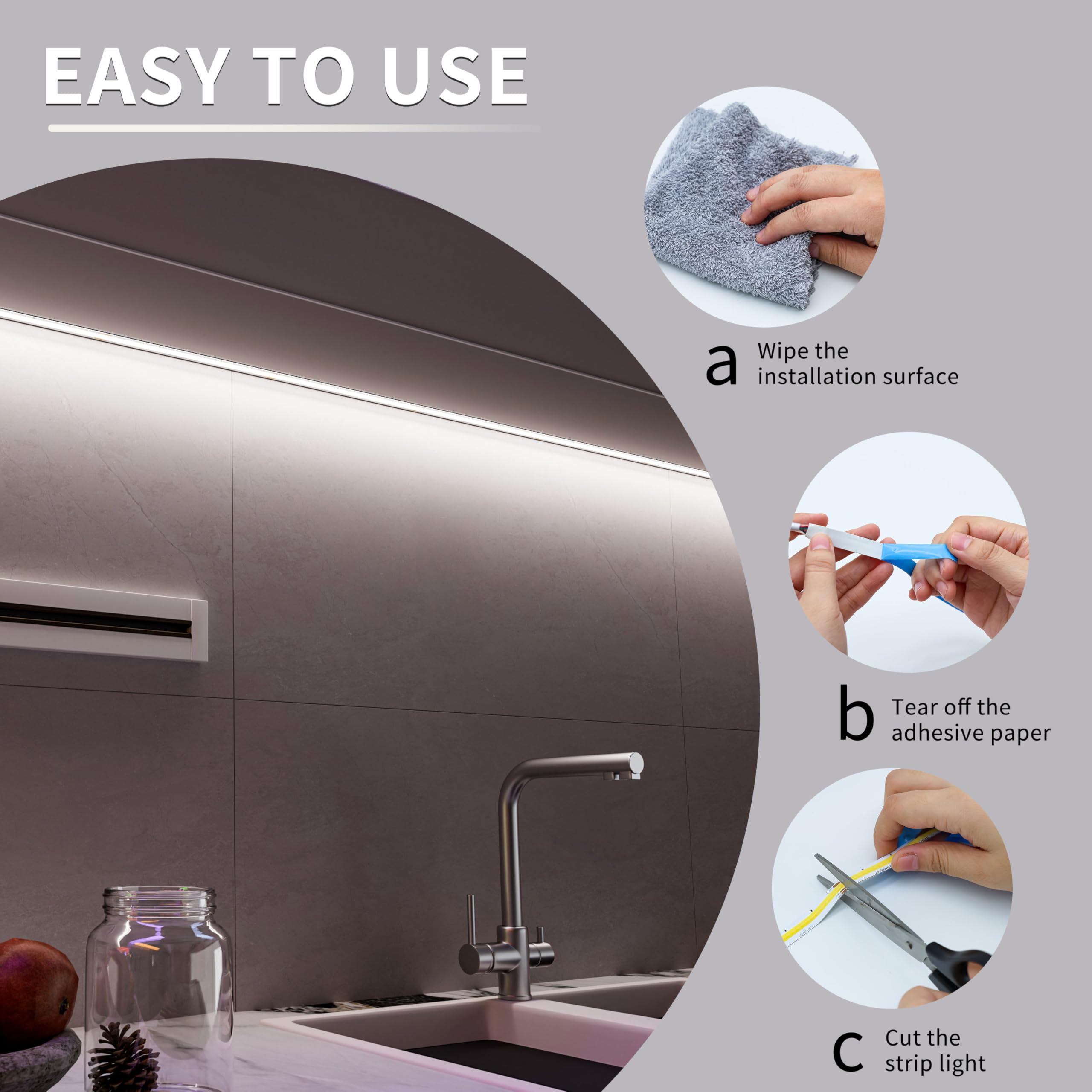 Miwise Cct Cob Led Strip Light Tunable White 20Ft/6.1M Dimmable 2700K-6500K Cri90+ 24V Led Tape Light For Under Cabinet Bedroom Kitchen Diy Lighting(Power Supply & Controller Not Included)