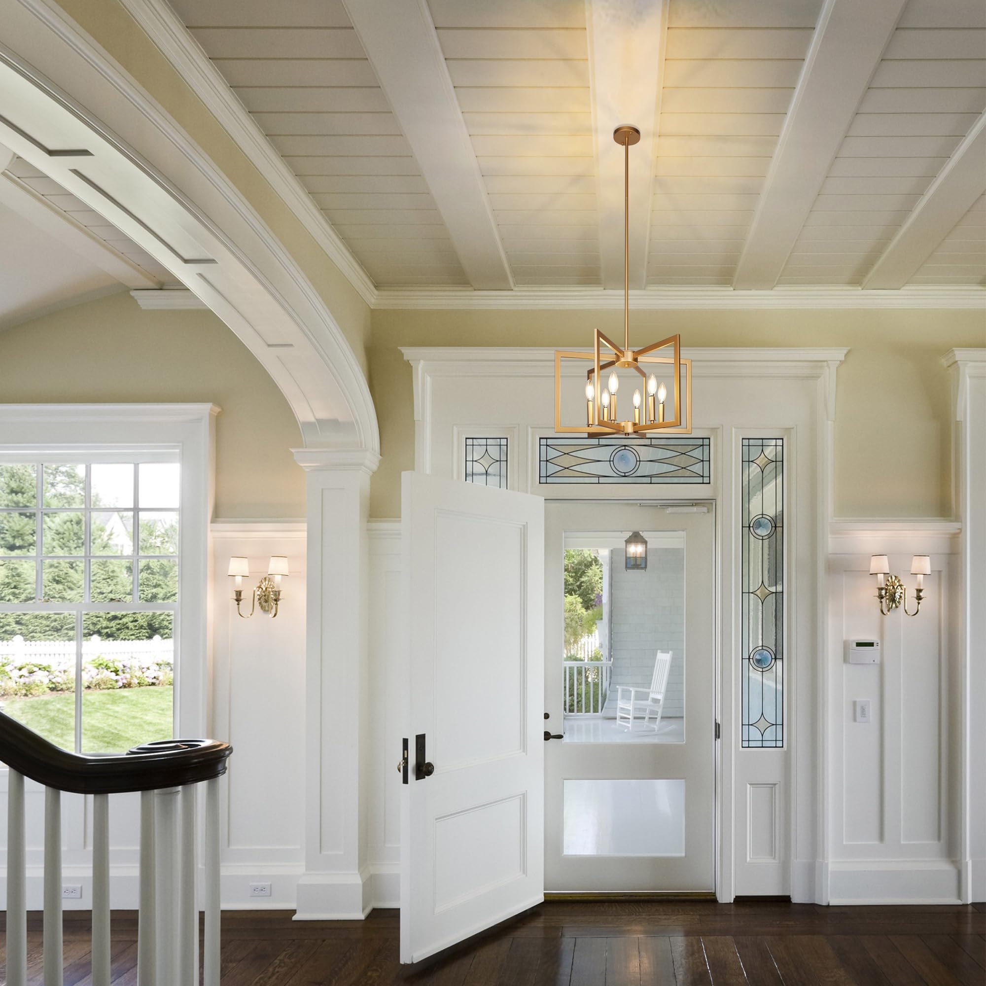 Klgxnrd 6-Light Gold Pendant Light Fixture, Modern Farmhouse Chandelier for Dining Room, Kitchen & Entryway