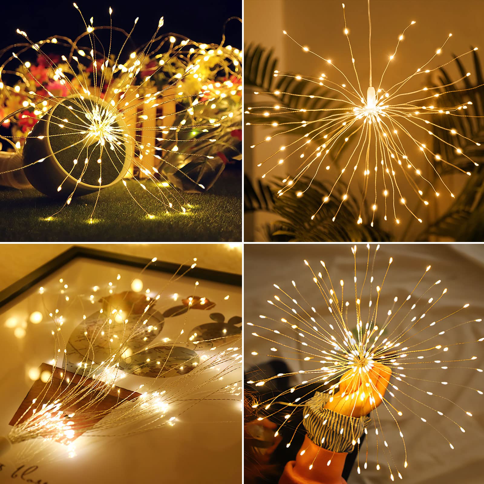 Techip 4Pcs 225Led Warm White Fairy Lights, Battery Operated With Remote, Indoor/Outdoor Decoration