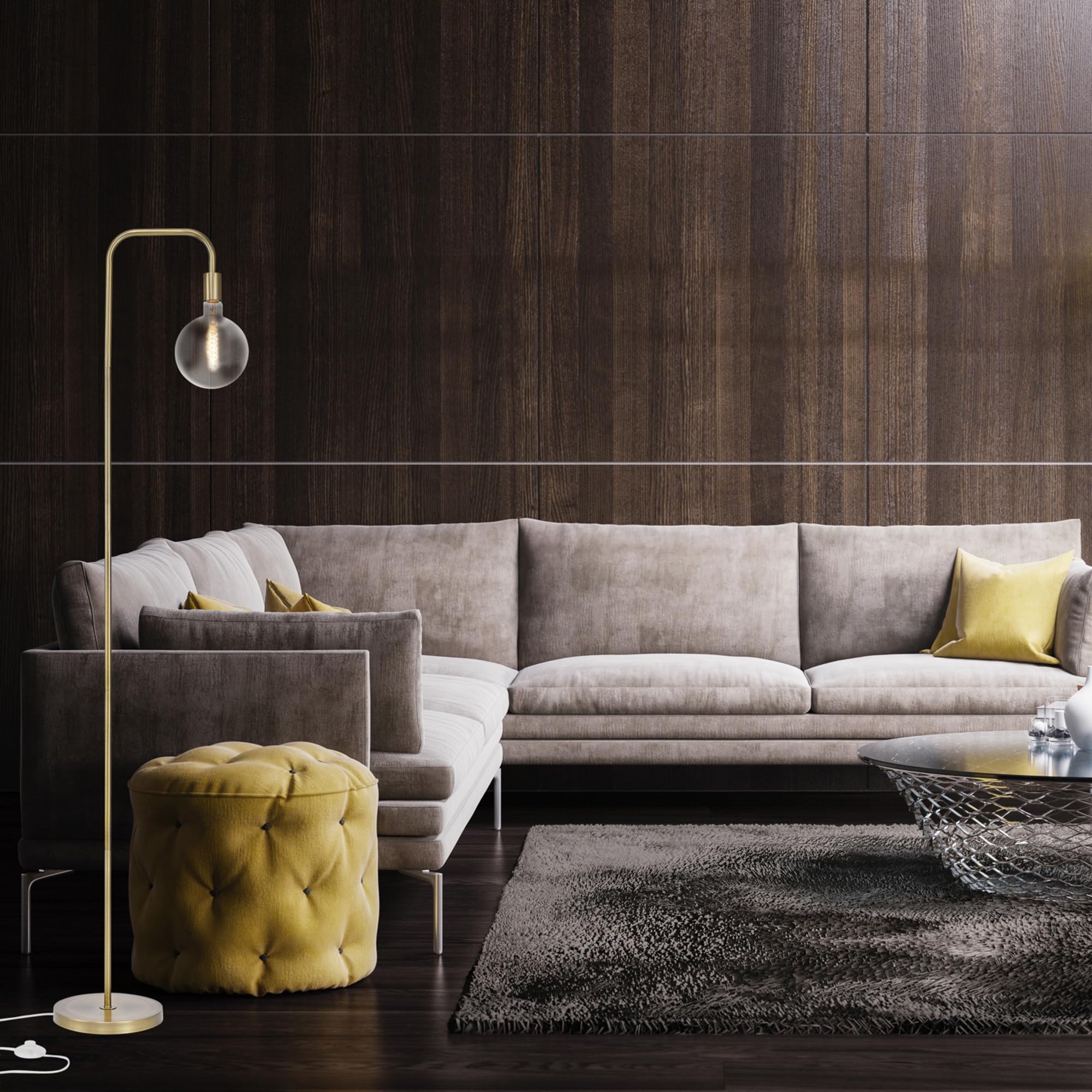 Globe Electric 67068 Holden 70" Floor Lamp, Matte Brass, Metal, Shadeless, In-Line On/Off Foot Switch