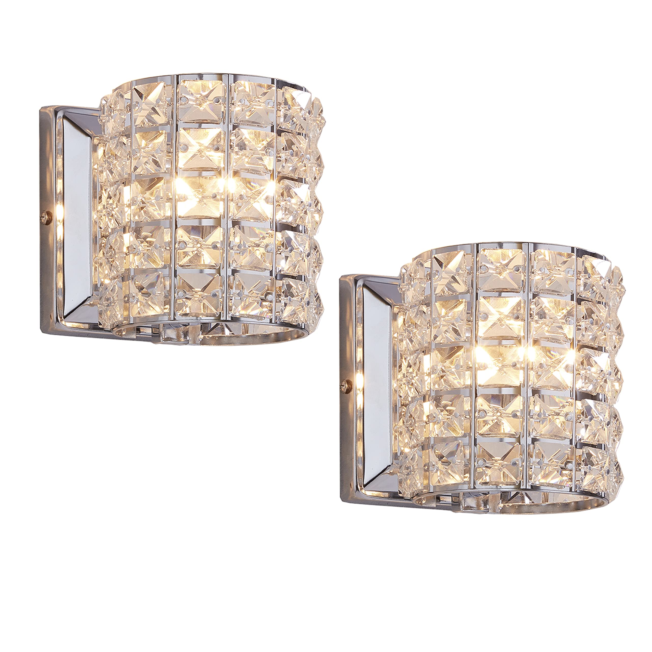 LOCLGPM Crystal Wall Sconce Set of Two, Modern 1 Light Fixtures, Metal, Silver, 2 PACK