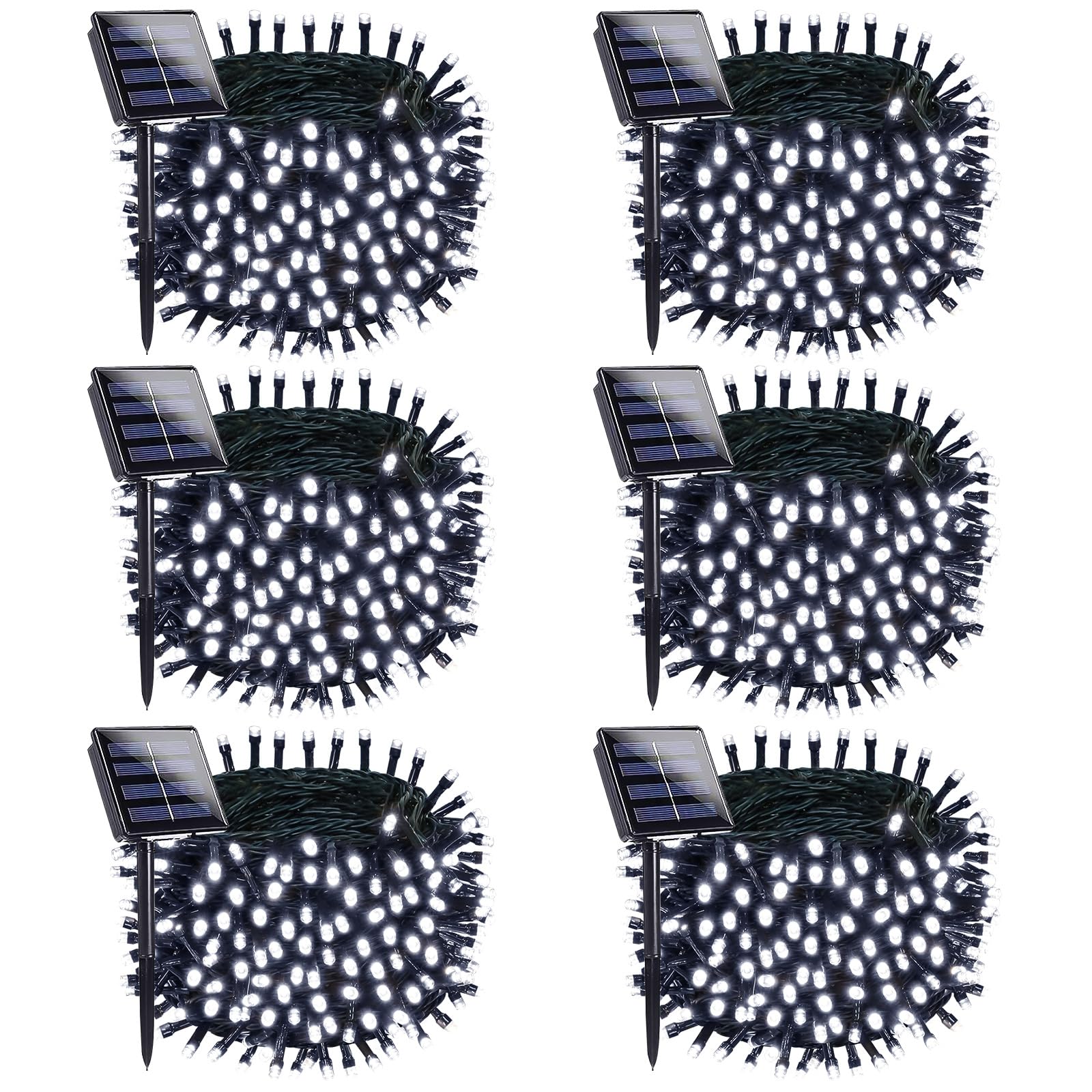 OZS Solar Christmas String Lights 480LED 6 Pack Waterproof Green Wire Cool White for Outdoor Garden Party Wedding Decorations