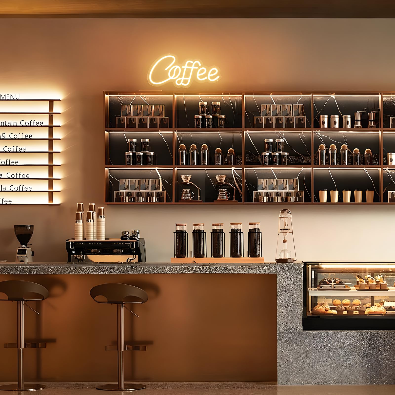 Kanaya Warm White Coffee Led Neon Sign - Usb Powered Wall Decor For Kitchen, Bar, Office, 15 Inch