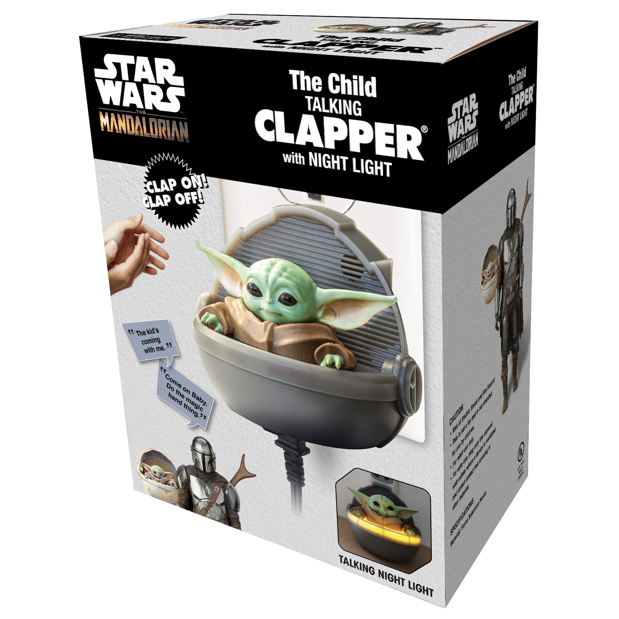 Clapper Star Wars - The Mandalorian - The Child Aka Baby Yoda Talking Night Light By Joseph Enterprises, Wireless Sound Activated On/Off Light Switch, Clap Detection