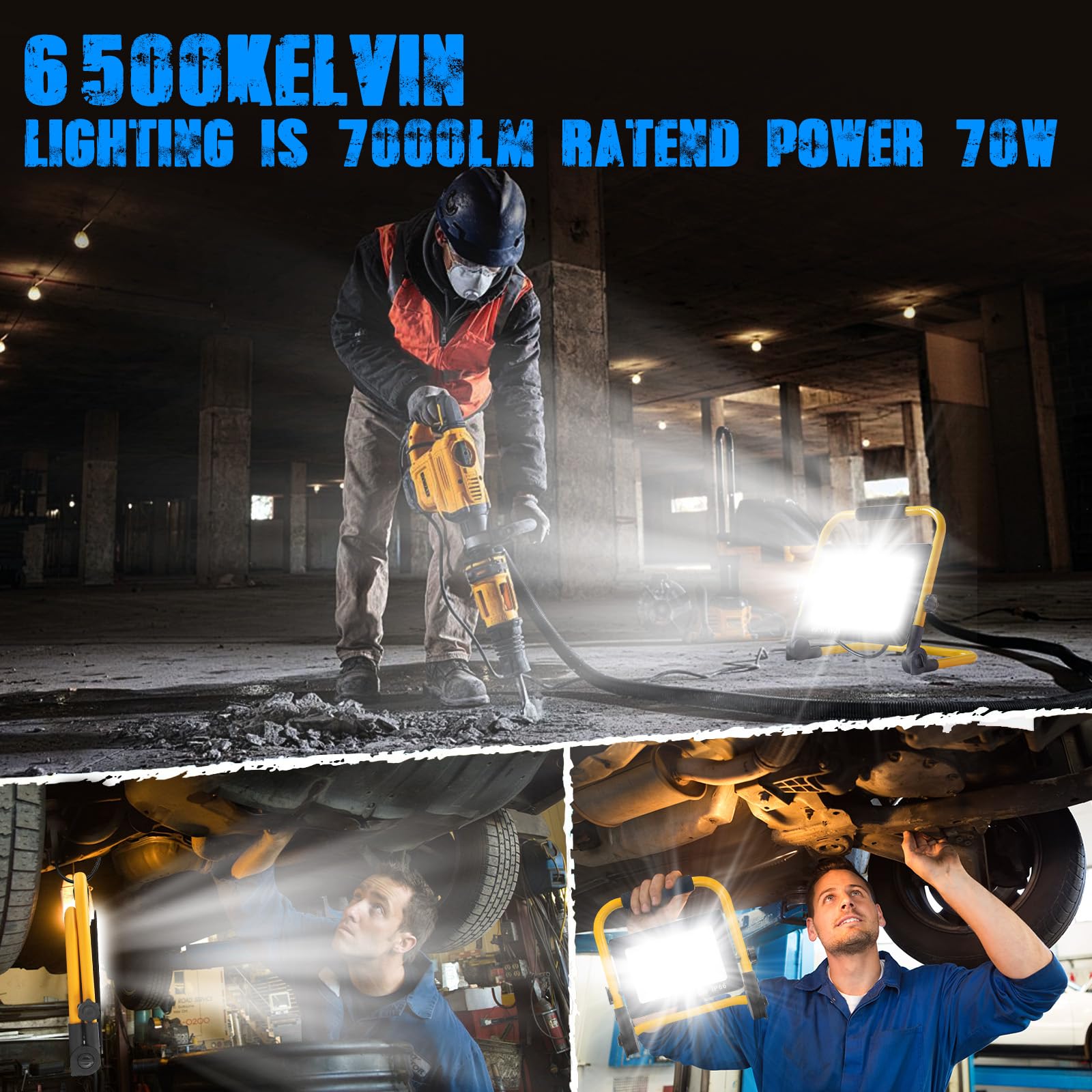 7000Lm Led Work Light 5Ft Cord With Plug,With Individual Switch.Portable,Ip66 Waterproof With A Stand.For Camping,Garage, Car Re