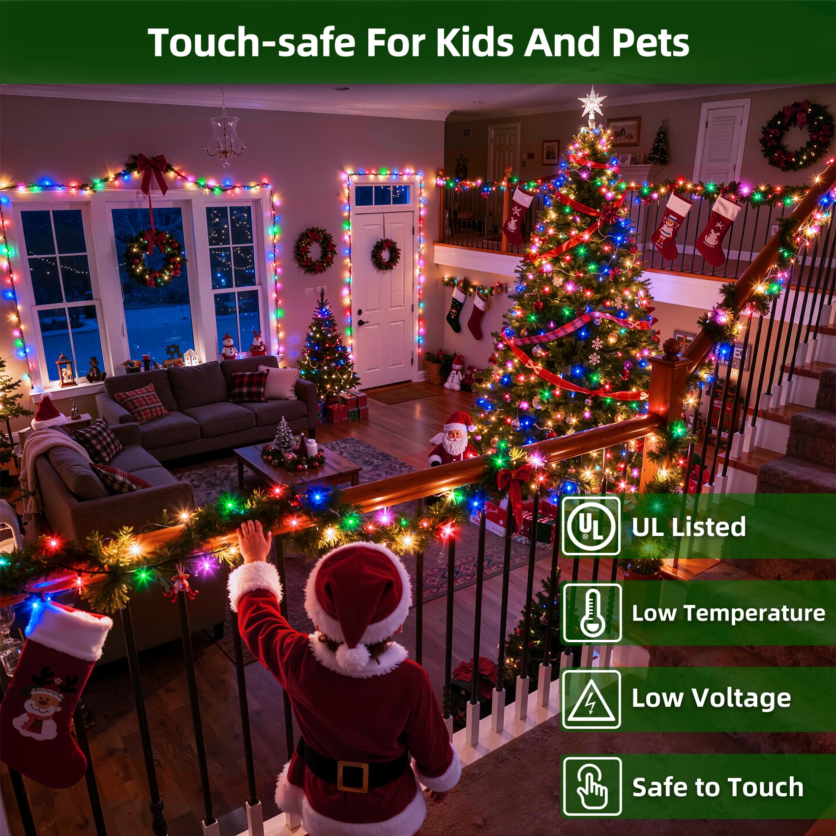 QUHUATU 1500 LED Christmas String Lights, 470FT Multicolor, Waterproof, 12 Modes, Green Wire, Model WX-1500 for Outdoor Decorations