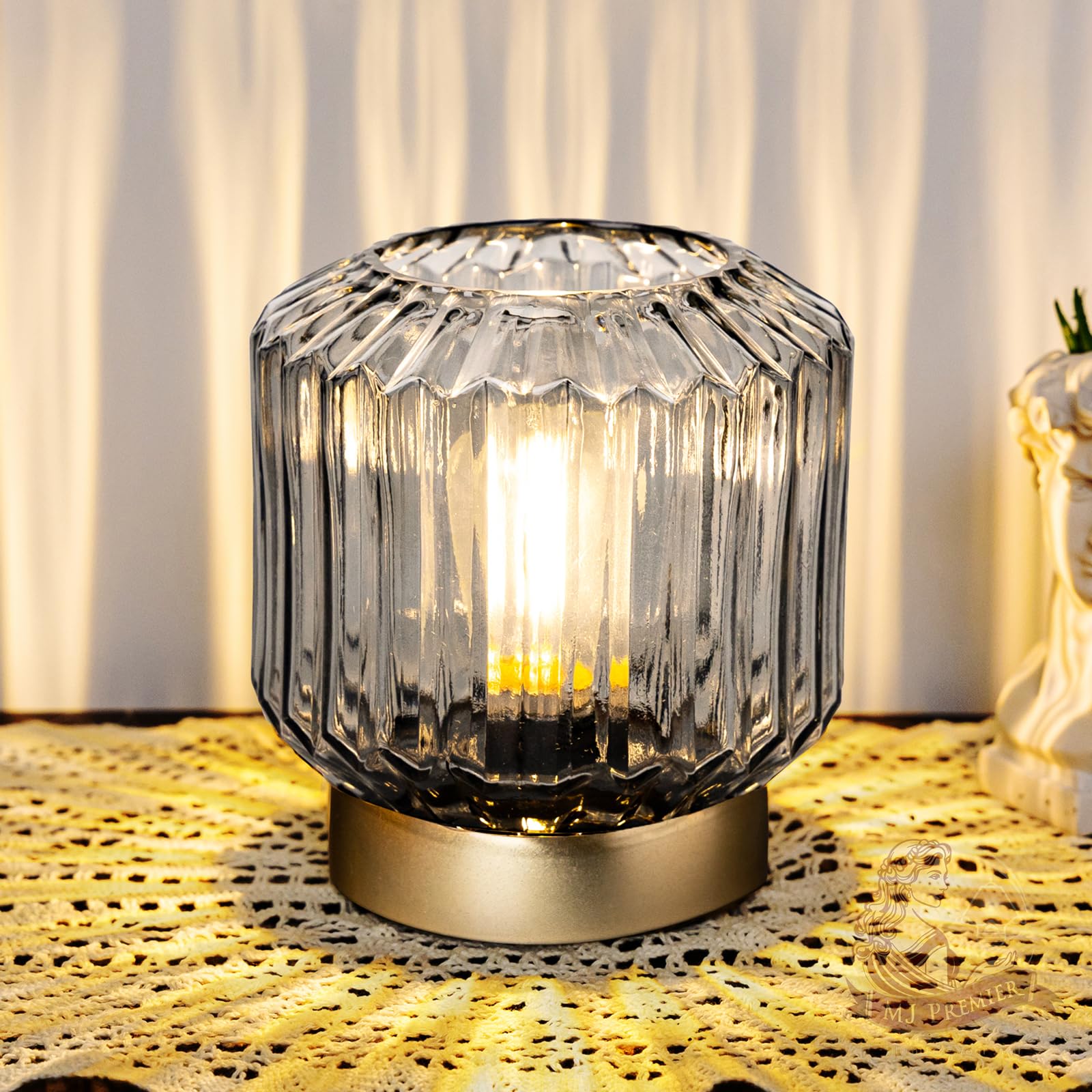MJ PREMIER Battery Operated Lamp with Timer Cordless Lamps for Home Decor Battery Powered Nightlight with LED Bulb Decorative Gl